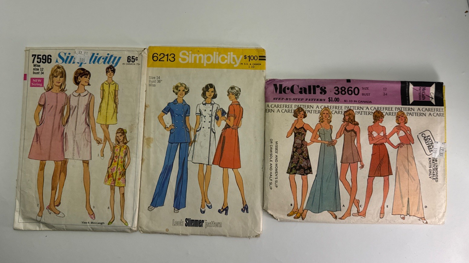 Lot of 3 Vintage Sewing Patterns Simplicity 7596 & 6213 McCall\'s 3860, Sz 12/14 Lot of 3 Vintage Sewing Patterns Simplicity 7596 & 6213 McCall\'s 3860, Sz 12/14