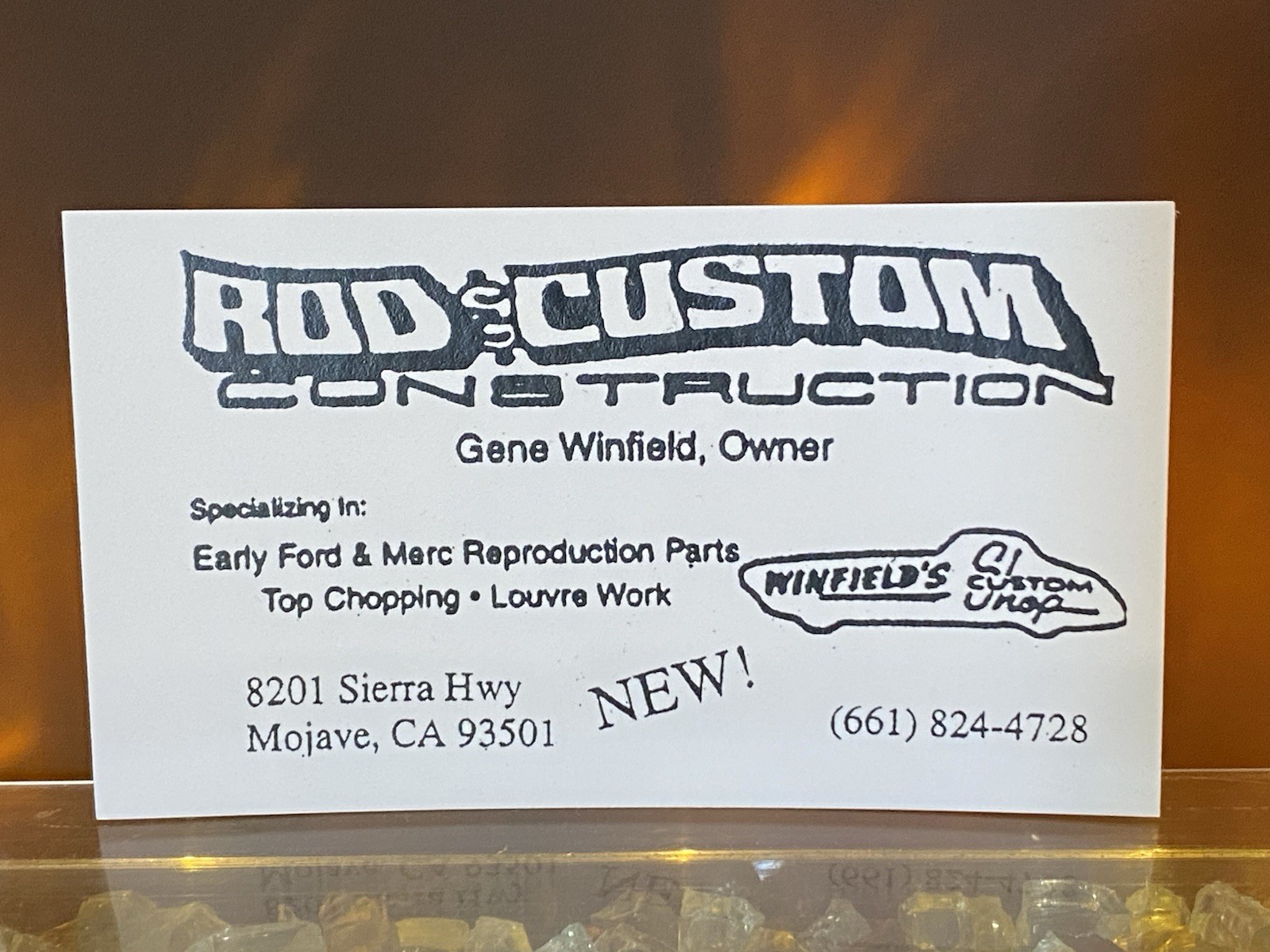 Gene WINFIELD CUSTOM SHOP Hot Rod Mojave CA Custom Car BUSINESS CARD WINDFIELD\'S