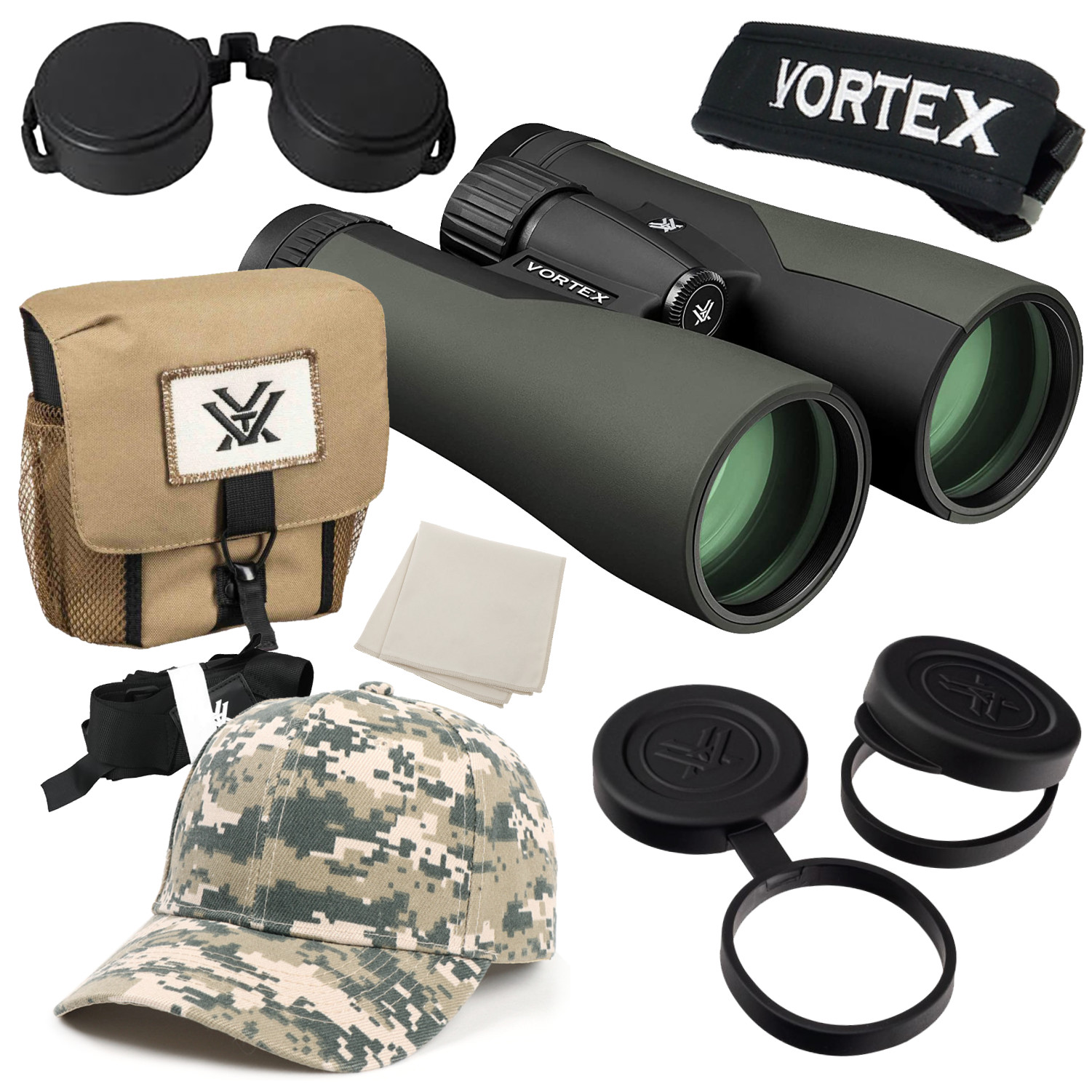 Vortex Optics Crossfire HD 12x50 Green Binocular CF-4314 with Free Hat Bundle