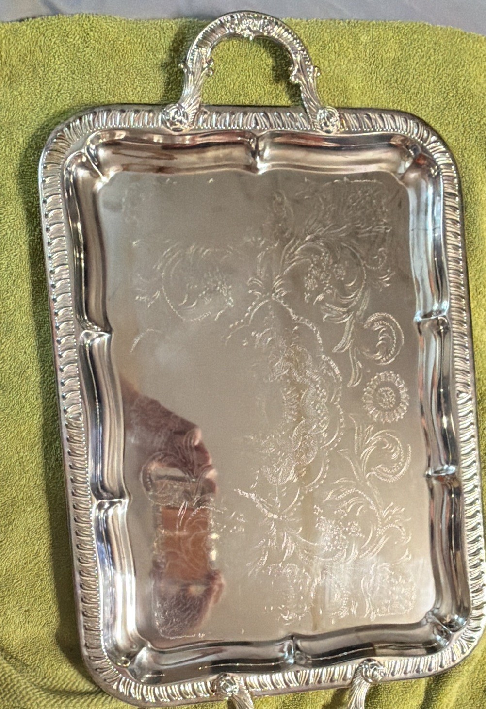 Vintage Godinger Silver Art Co Rectangular Serving Tray Handles Victorian Chased