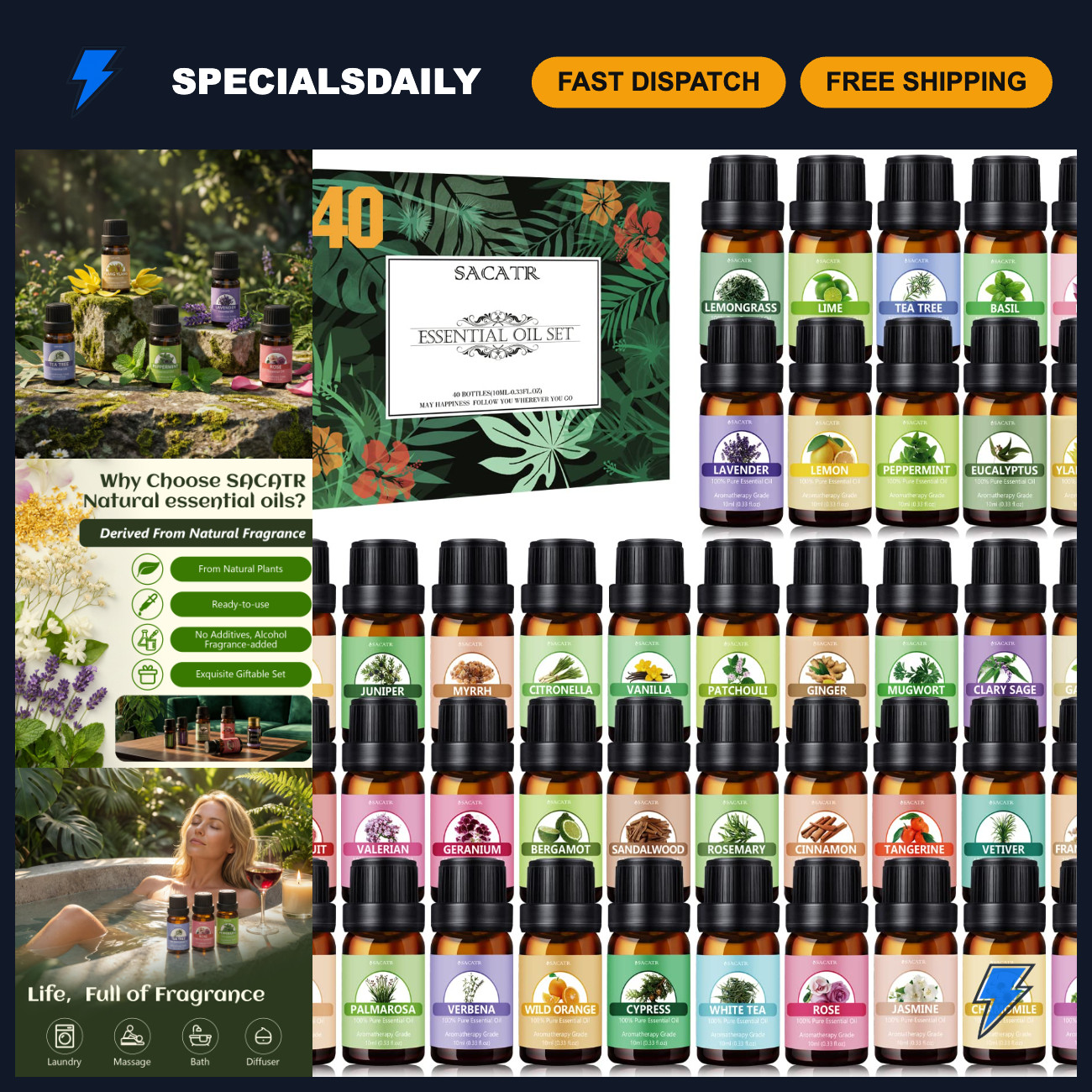 40 Pcs Natural Essential Oil Set - Aromatherapy Fragrance Oils (40 x 10ML)