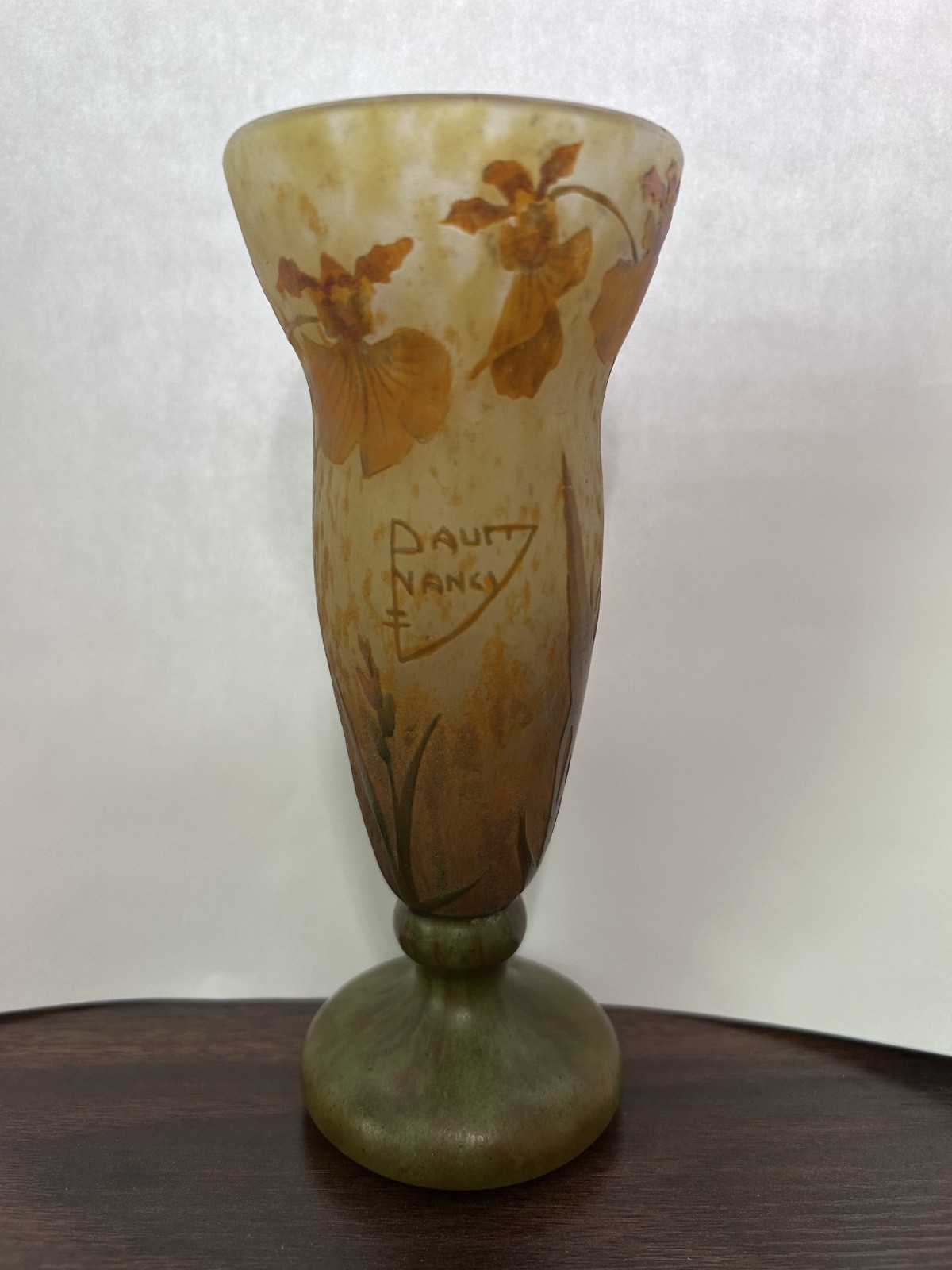 Antique Enameled Glass Vase By Daum Nancy/Signed/irises Antique Enameled Glass Vase By Daum Nancy/Signed/irises