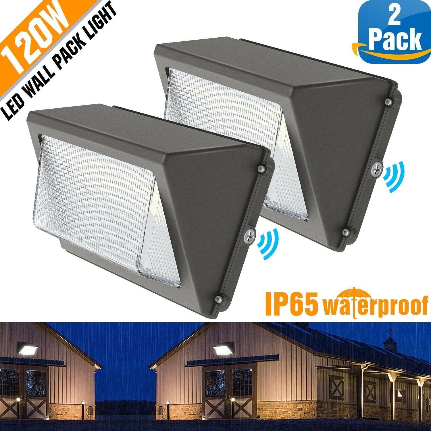 2 x 120W Led Wall Pack Lights Dusk to Dawn Commercial Outdoor Security Wall Lamp