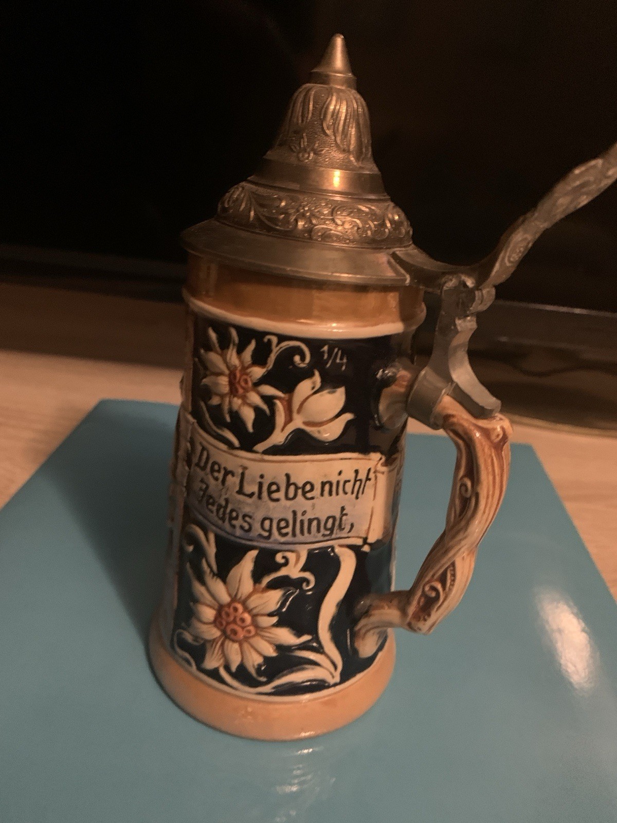 Vintage Gerz-1949-1960s WGermany 3D Pottery Stein Pewter Lid-Glossy-Hand Painted