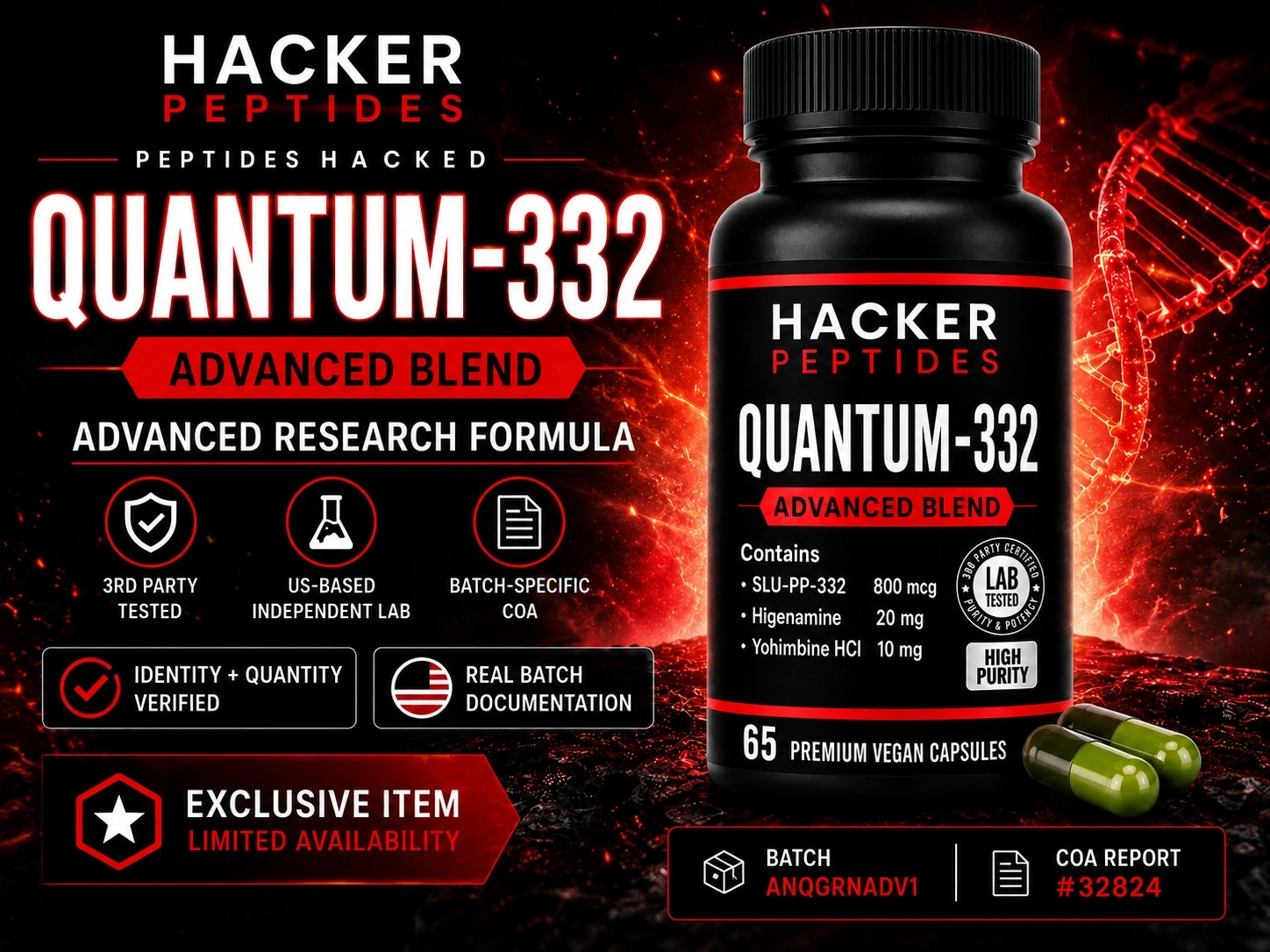 Quantum-332 Advanced Blend | 65 Capsules | Exclusive Premium Formula | COA | RUO
