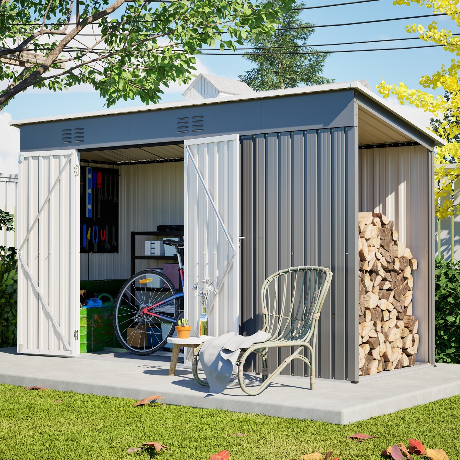 10x4 FT Narrow Garden Shed with Tall Door Floor Frame Rust-Resistant Side Yard