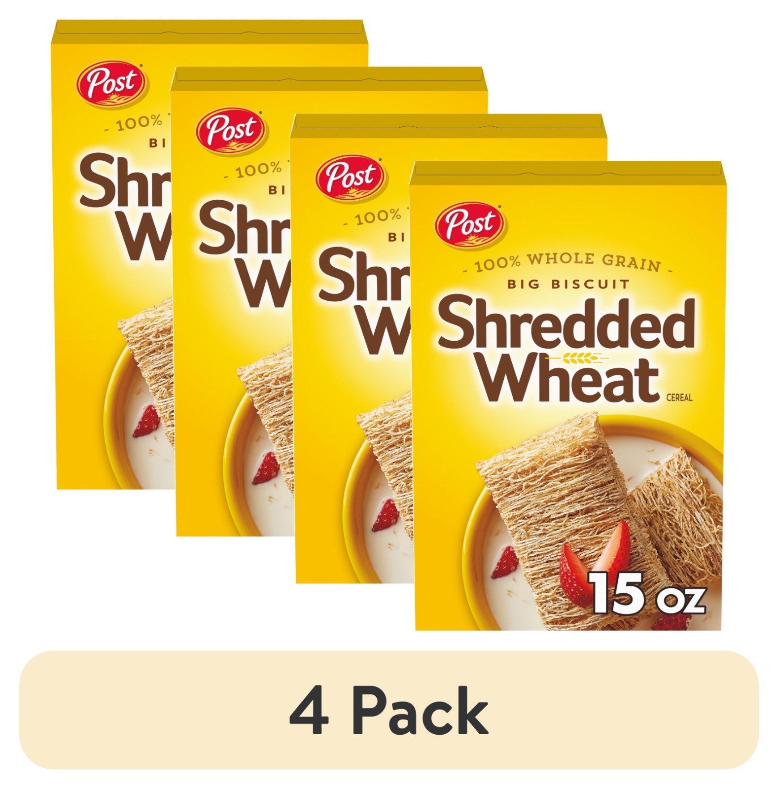 Post Big Biscuit Shredded Wheat Cereal Whole Grain No Sugar Added 15 oz 4-Pack