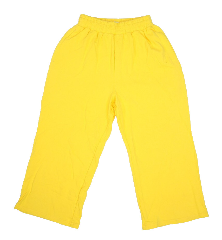 Shiny by Nature Womens Yellow Drawstring Casual WIde Leg Cropped Sweatpants S