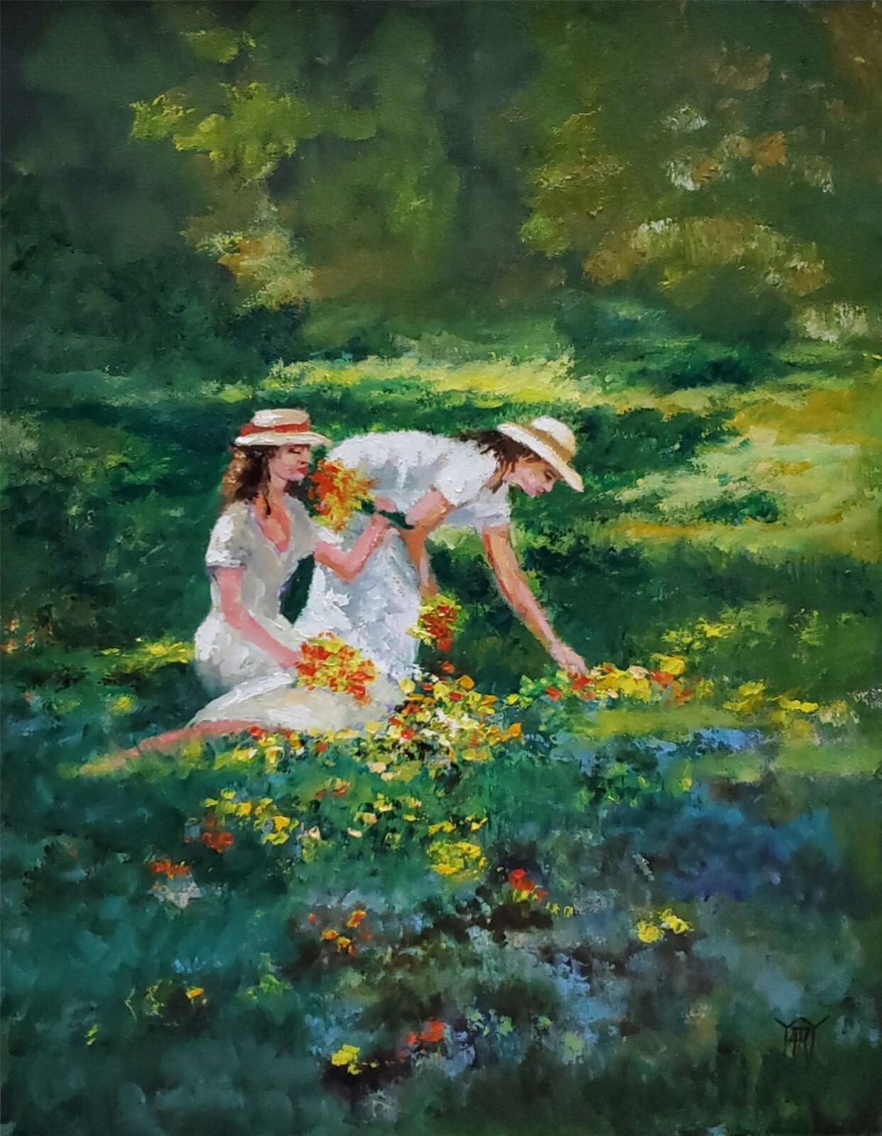 YARY DLUHOS Landscape Meadow Wildflowers Women Figures Original Art Oil Painting YARY DLUHOS Landscape Meadow Wildflowers Women Figures Original Art Oil Painting