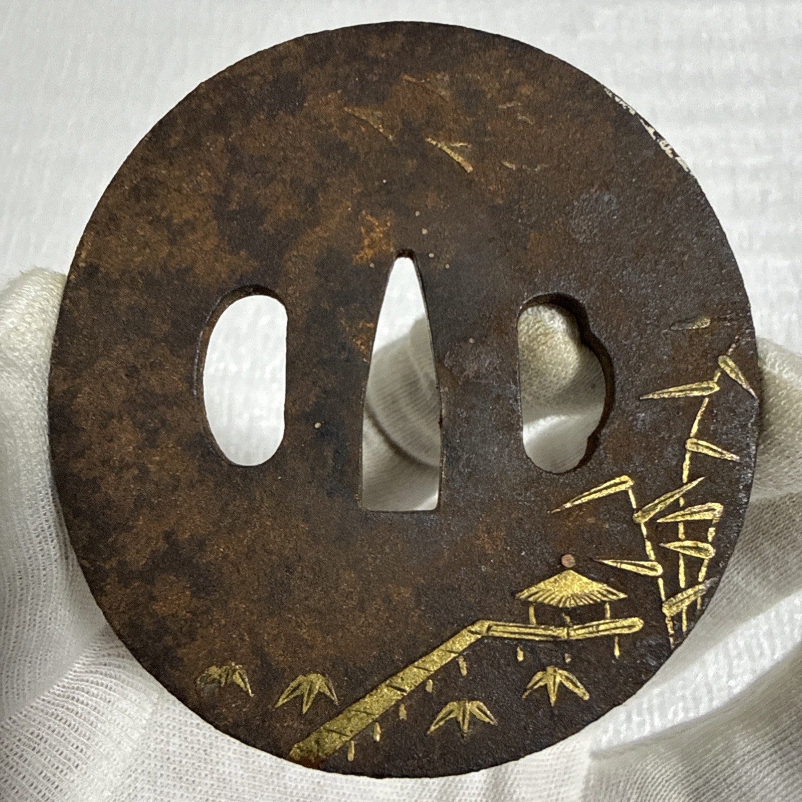 Antique Japanese Iron Tsuba – Bamboo and Hut Design Antique Japanese Iron Tsuba – Bamboo and Hut Design