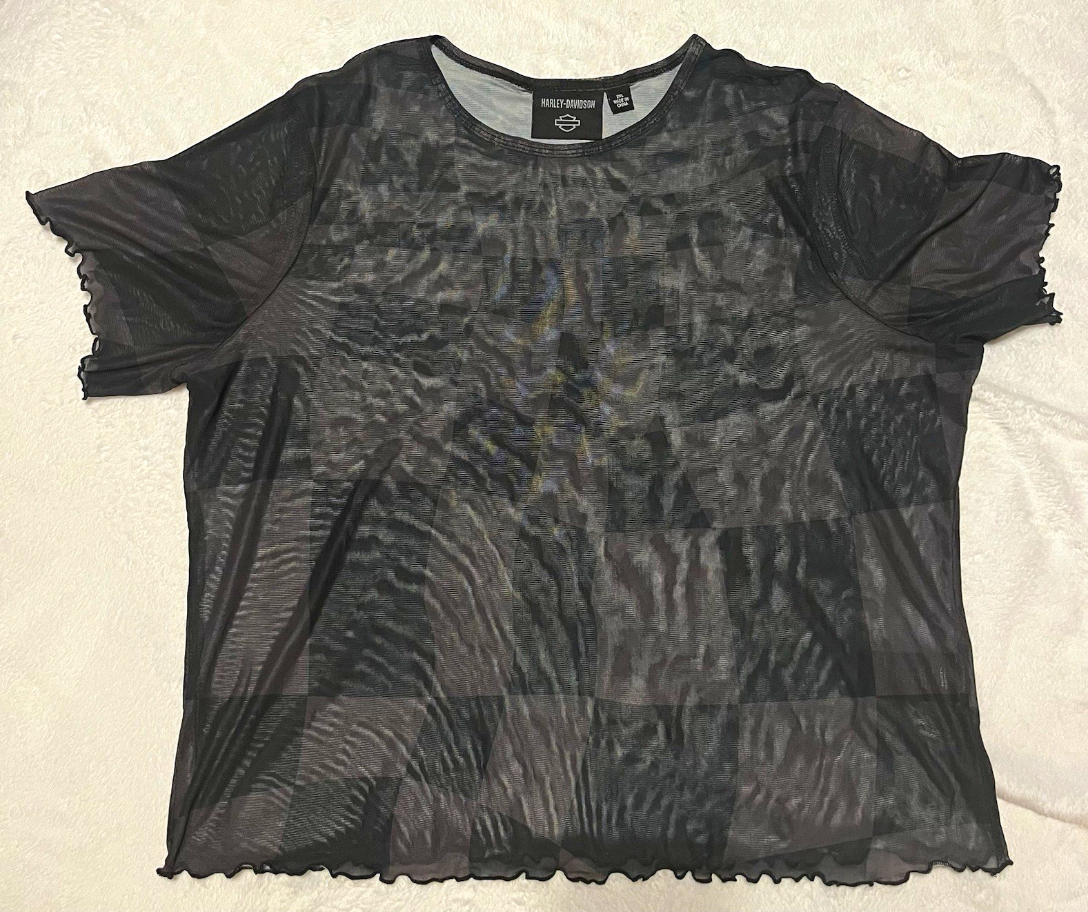 Harley-Davidson Womens Sheer Mesh Short Sleeve Top Black/Gray Print 2XL