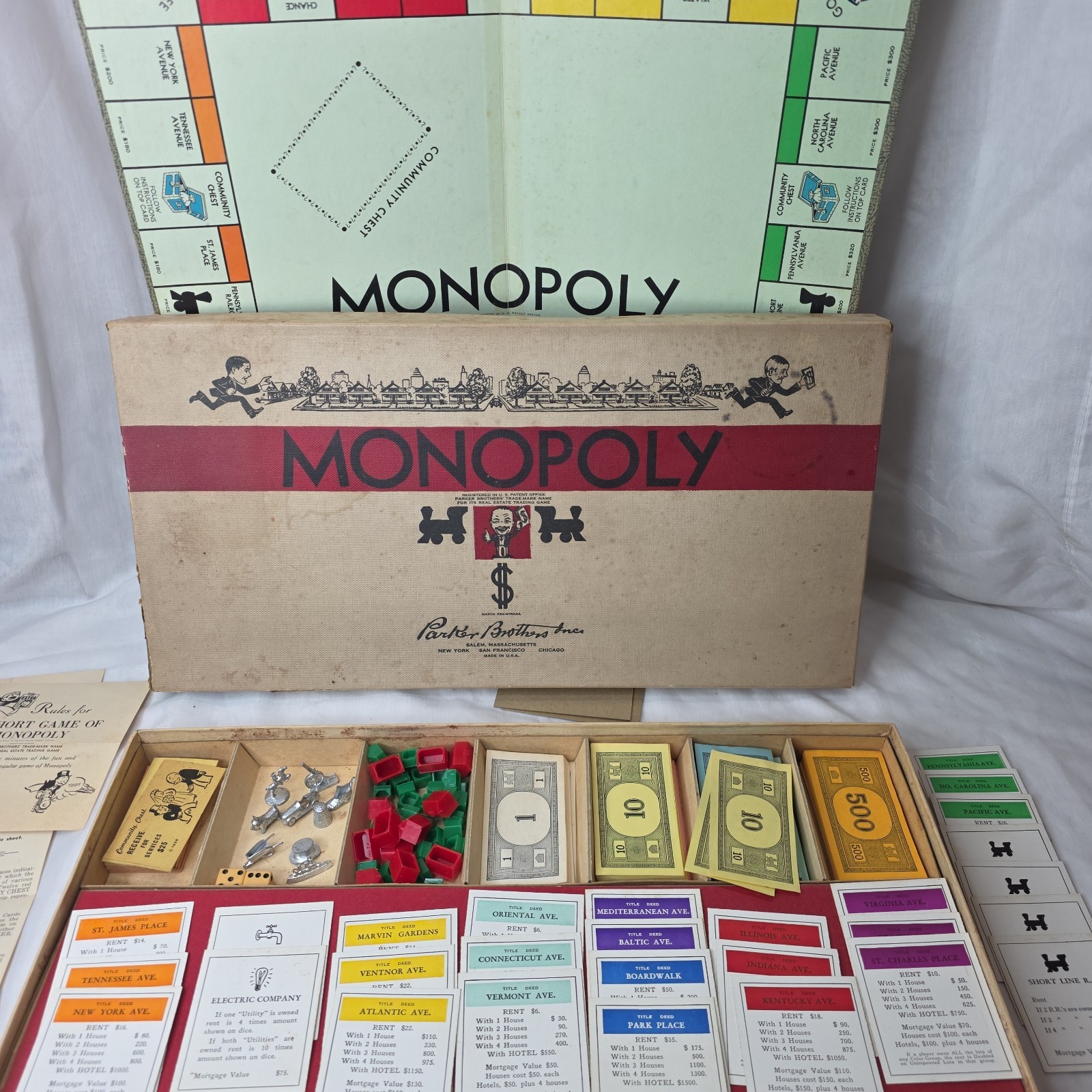 Rare Vintage Monopoly 1935, 1946 White Box Edition Game Board