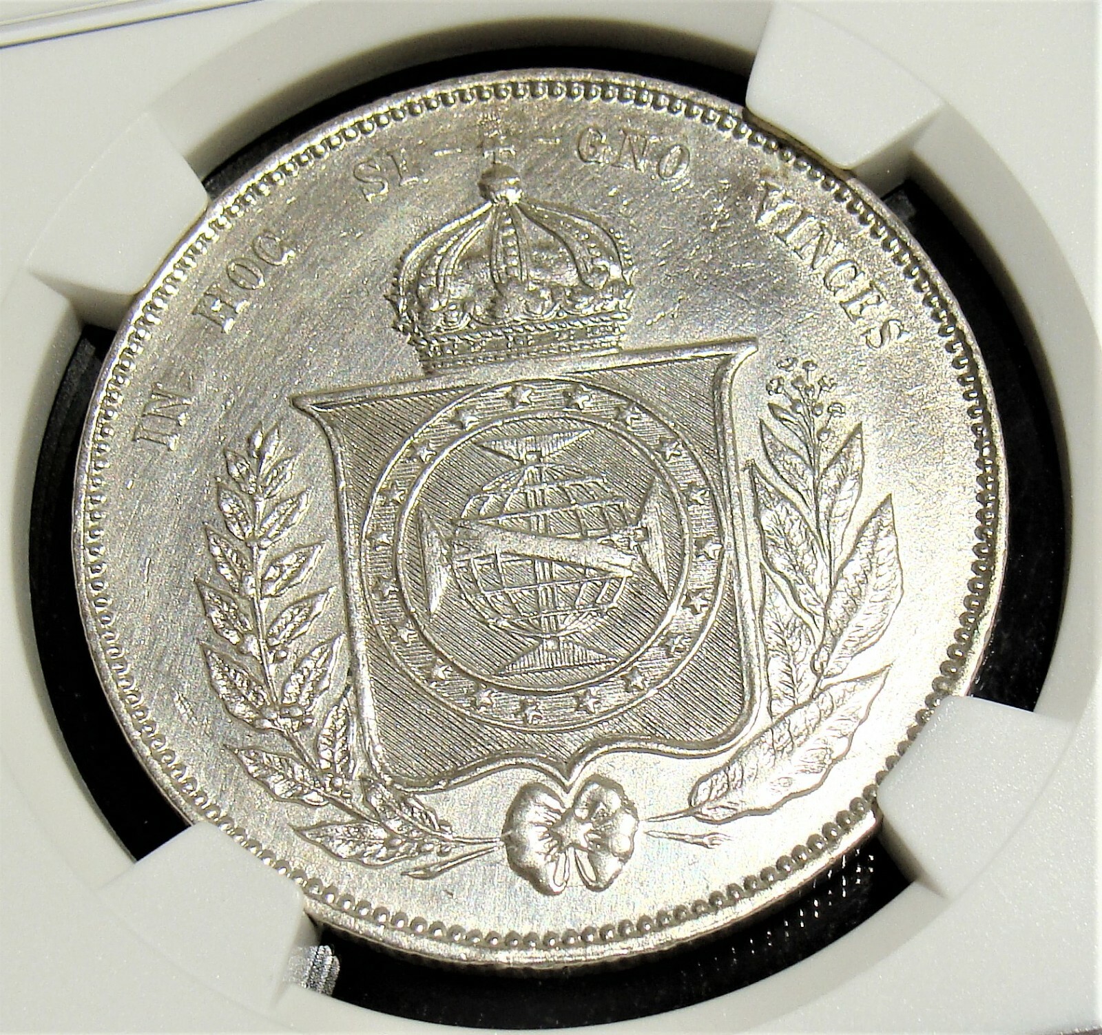 Brazil: 1855 Silver 2,000 Reis KM-466 NGC Unc Details.