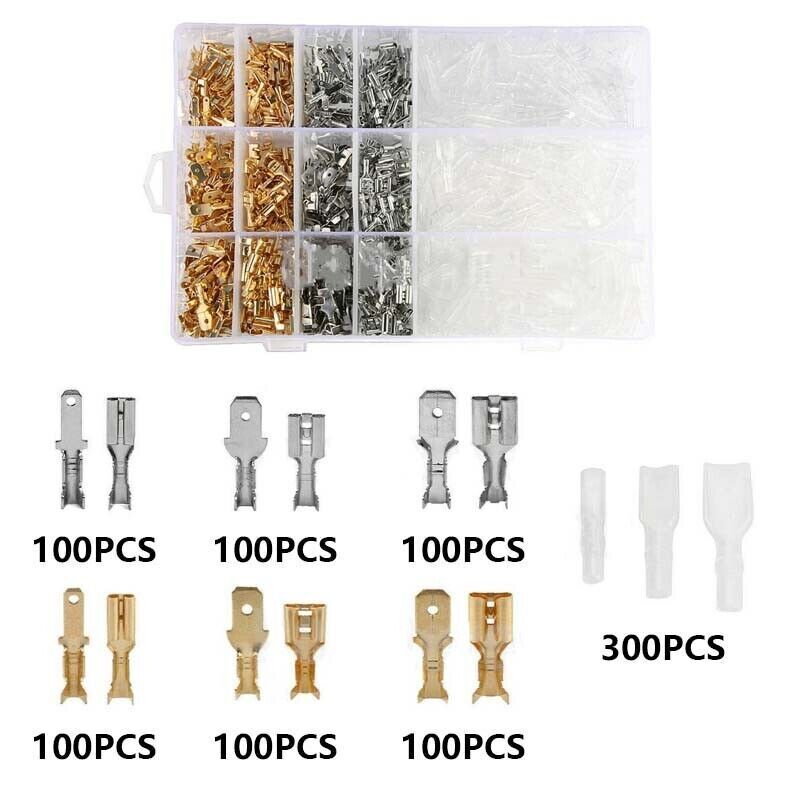 2.8/4.8/6.3mm M&F Spade Terminals Electrical Wire Crimp Connectors 315/900x Kit