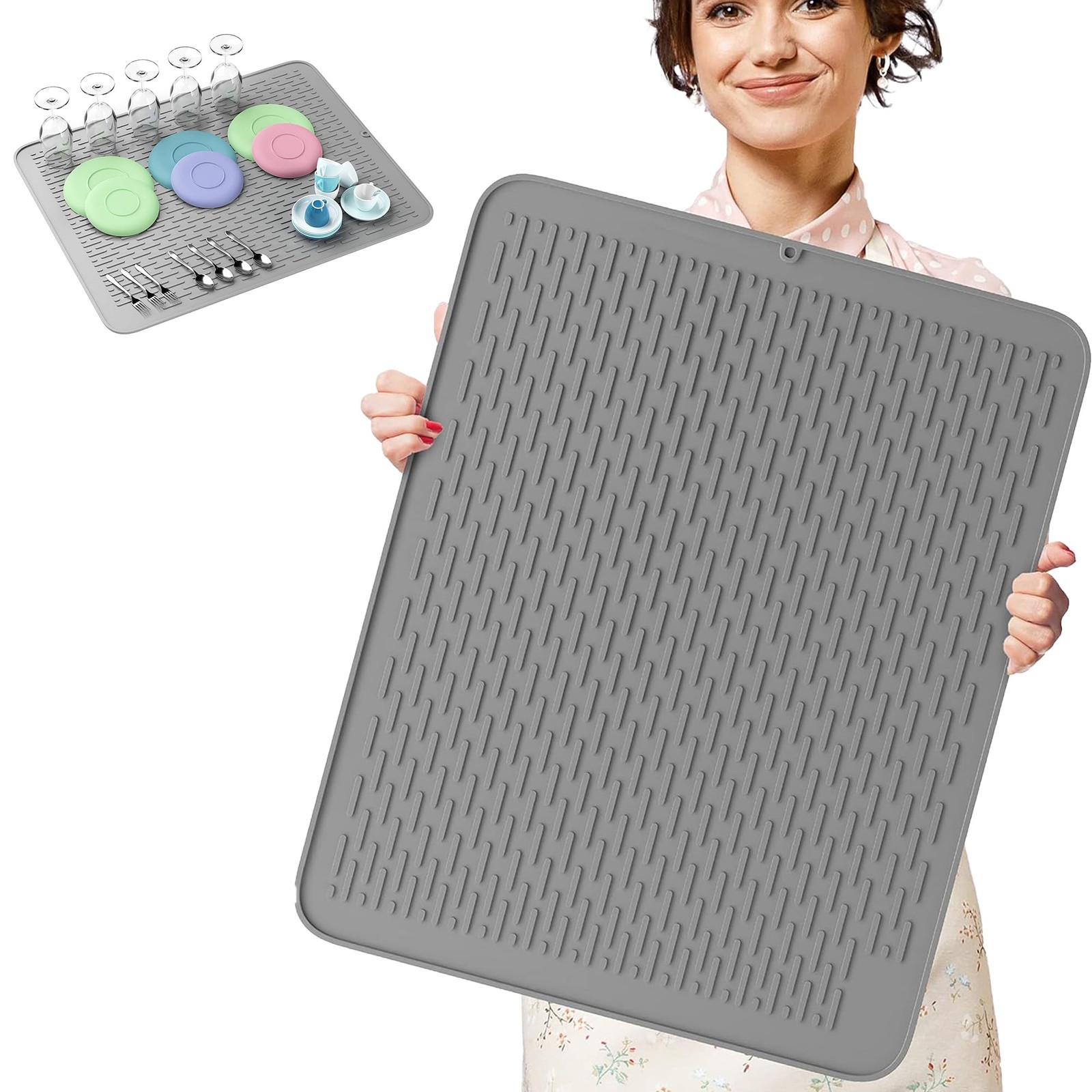 Monster Mat Extra Large Silicone Dish Drying Mat 30x24 Gray