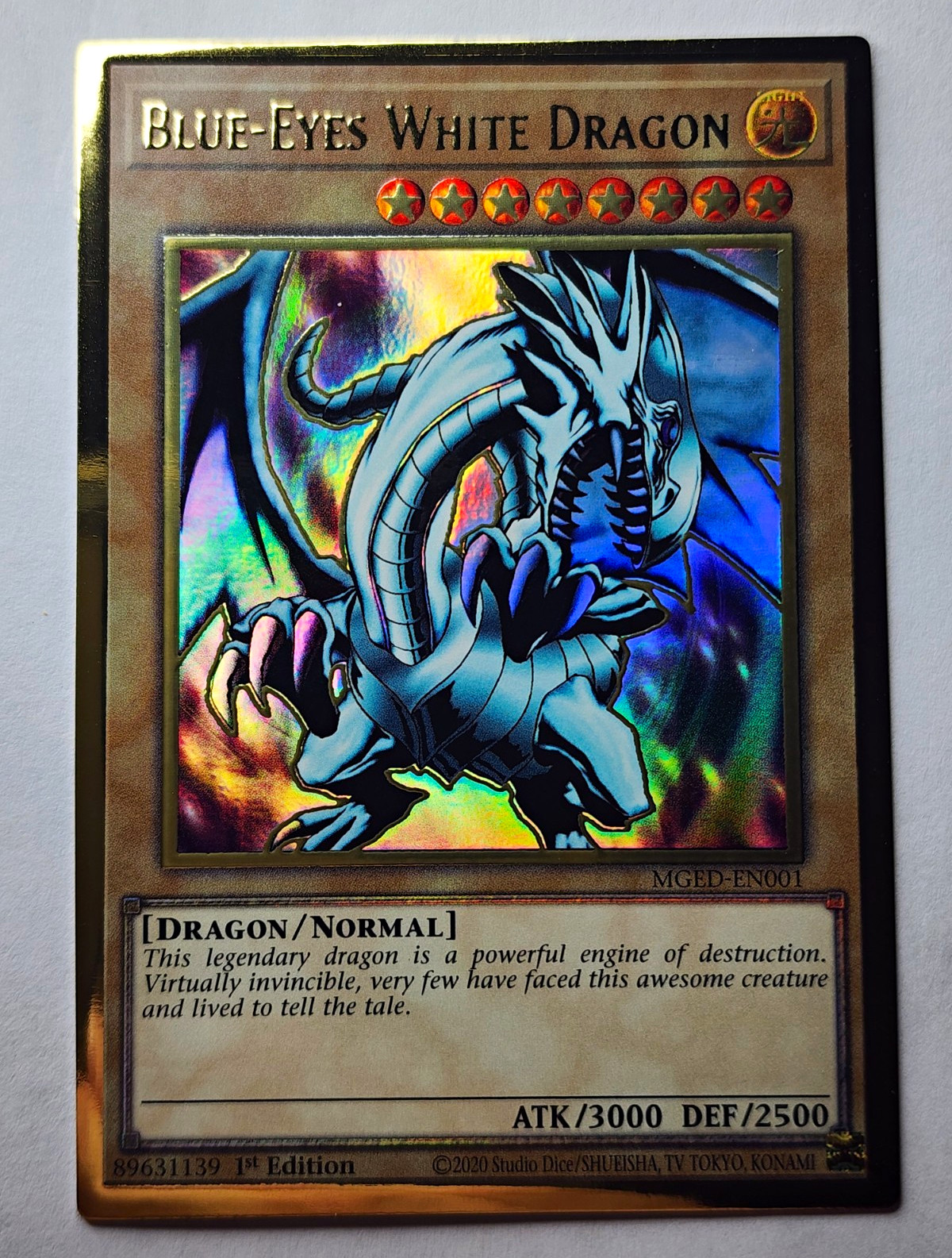 Konami Yu-Gi-Oh Blue-Eyes White Dragon MGED-EN001 Ultra Rare Foil 1st Ed