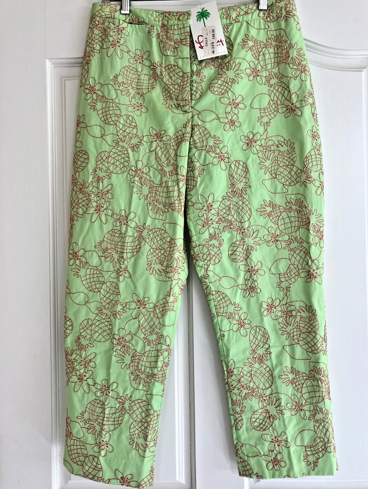 LILLY PULITZER Capri Pants 12 Vintage Green Cotton Pineapple Embroidery NEW LILLY PULITZER Capri Pants 12 Vintage Green Cotton Pineapple Embroidery NEW