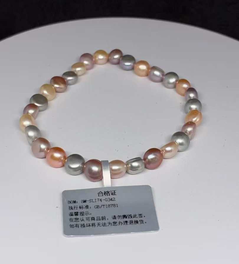 6-7mm Natural Multicolor Freshwater Cultured Baroque Pearl Bracelet 7.0\'\' (E012）