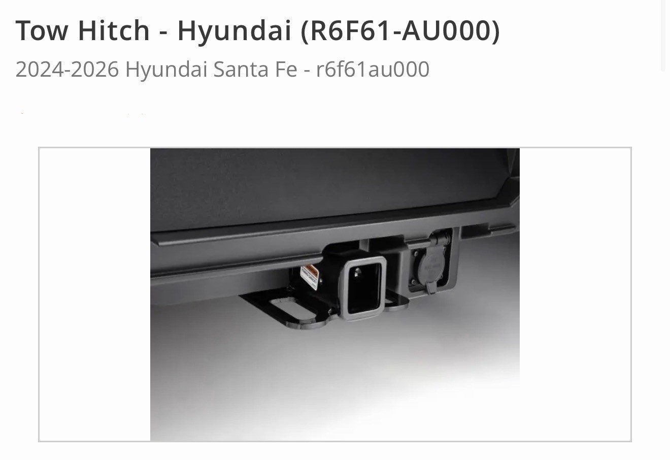 OEM Hyundai Santa Fe Tow Hitch Kit (2024-2027) | R6F61-AU000