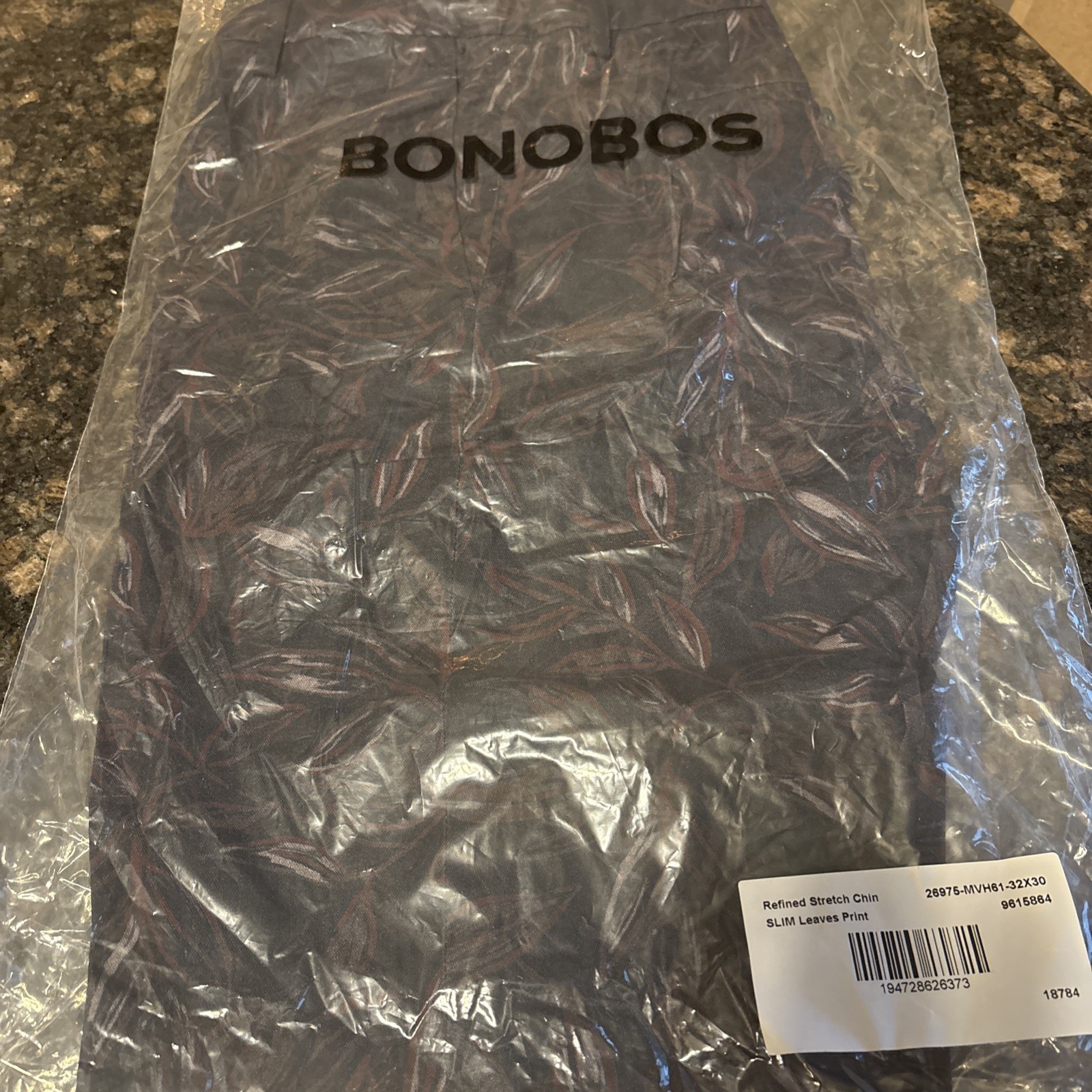 New Bonobos Mens Refined Stretch Chinos Slim Fit 32x30 Leaves Print Navy R304