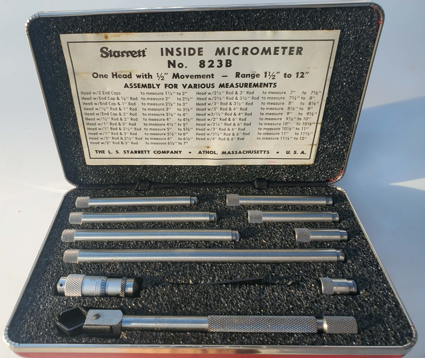 Starrett No. 823B Tubular Inside Micrometer Set (1.5