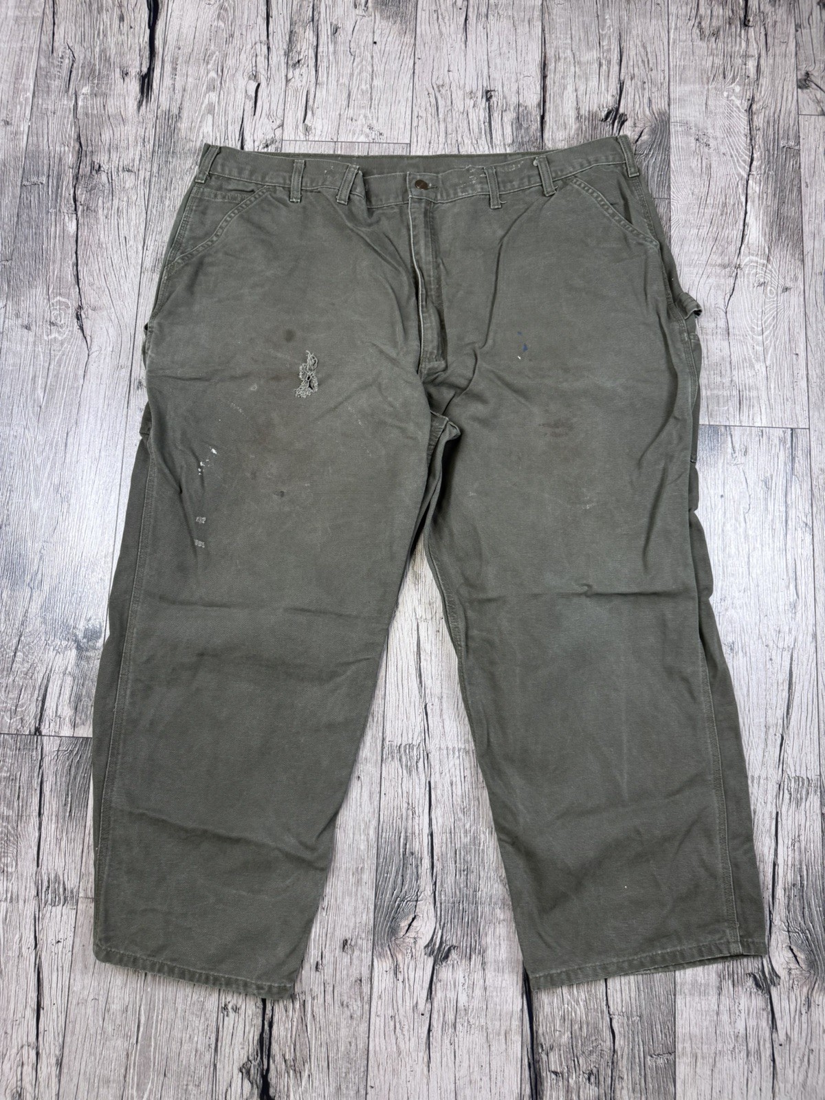 Vintage Carhartt B11 MOS Carpenter Pants 44x28 Moss Green Duck Canvas Workwear