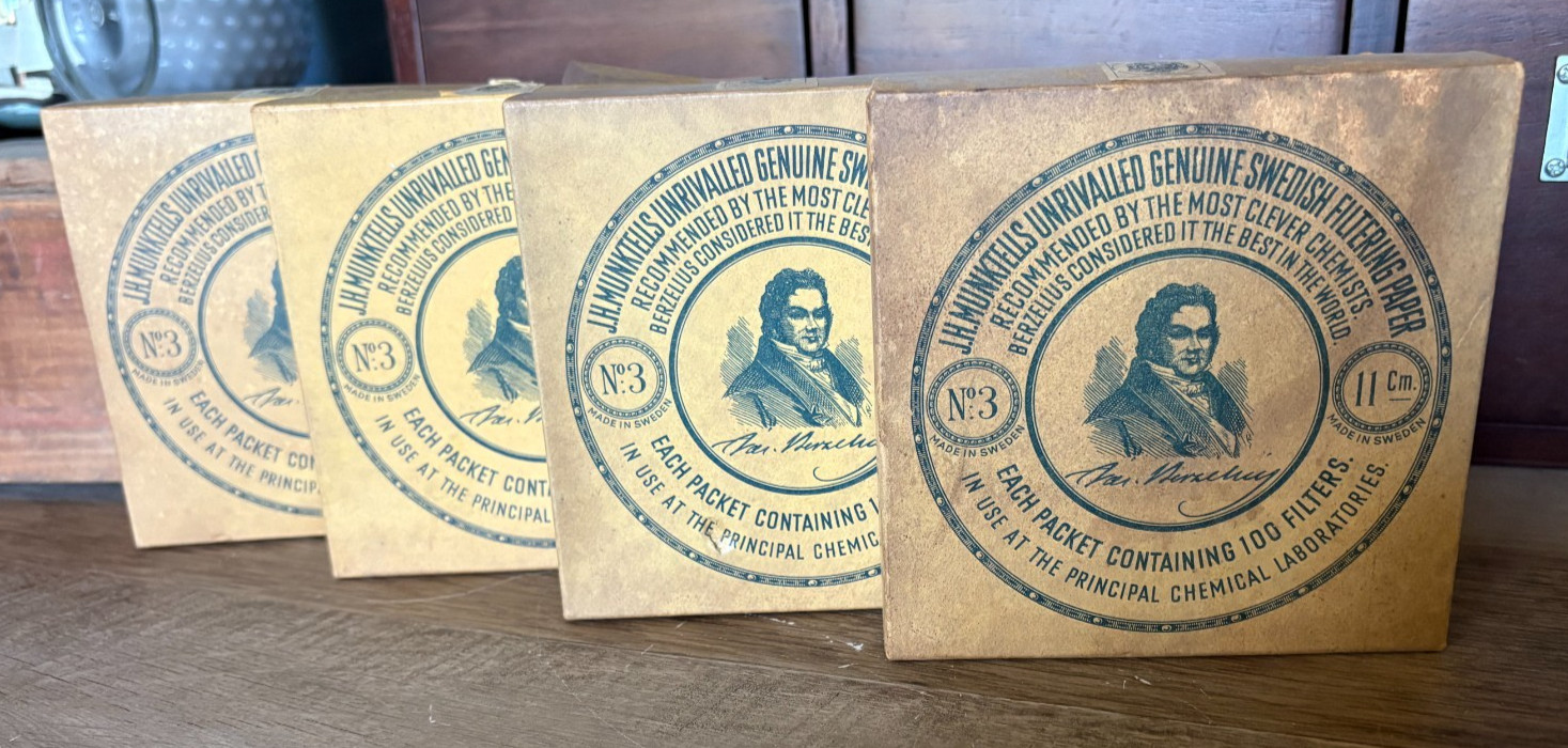 Antique J.H. Munktells Genuine Swedish Filtering Paper 4 Packs 11 cm No. 3 Antique J.H. Munktells Genuine Swedish Filtering Paper 4 Packs 11 cm No. 3