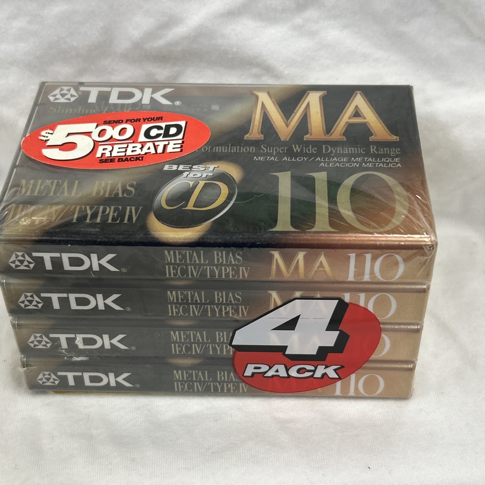 TDK MA 110 Sealed Cassette Tapes Metal Bias Type IV ‘90’s Lot of 4 TDK MA 110 Sealed Cassette Tapes Metal Bias Type IV ‘90’s Lot of 4