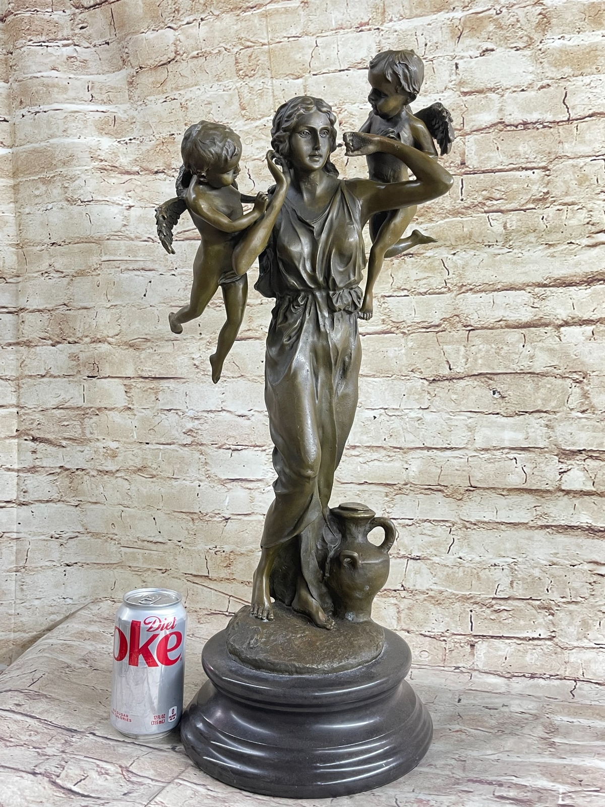 Signed Moreau Young Lady With Two Angels Bronze Sculpture Statue Figurine Sale