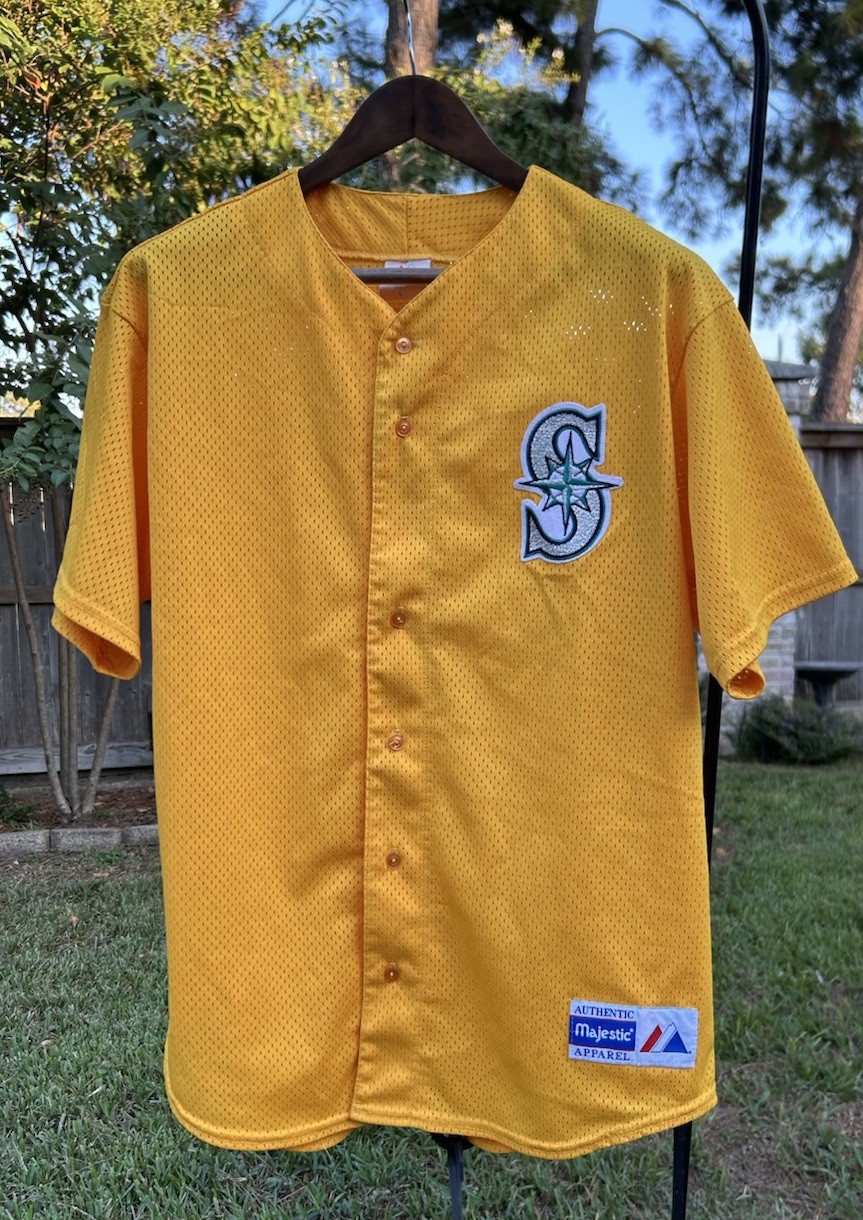 Vintage Majestic Seattle Mariners RARE Yellow Mesh Jersey USA Made Size L Vintage Majestic Seattle Mariners RARE Yellow Mesh Jersey USA Made Size L
