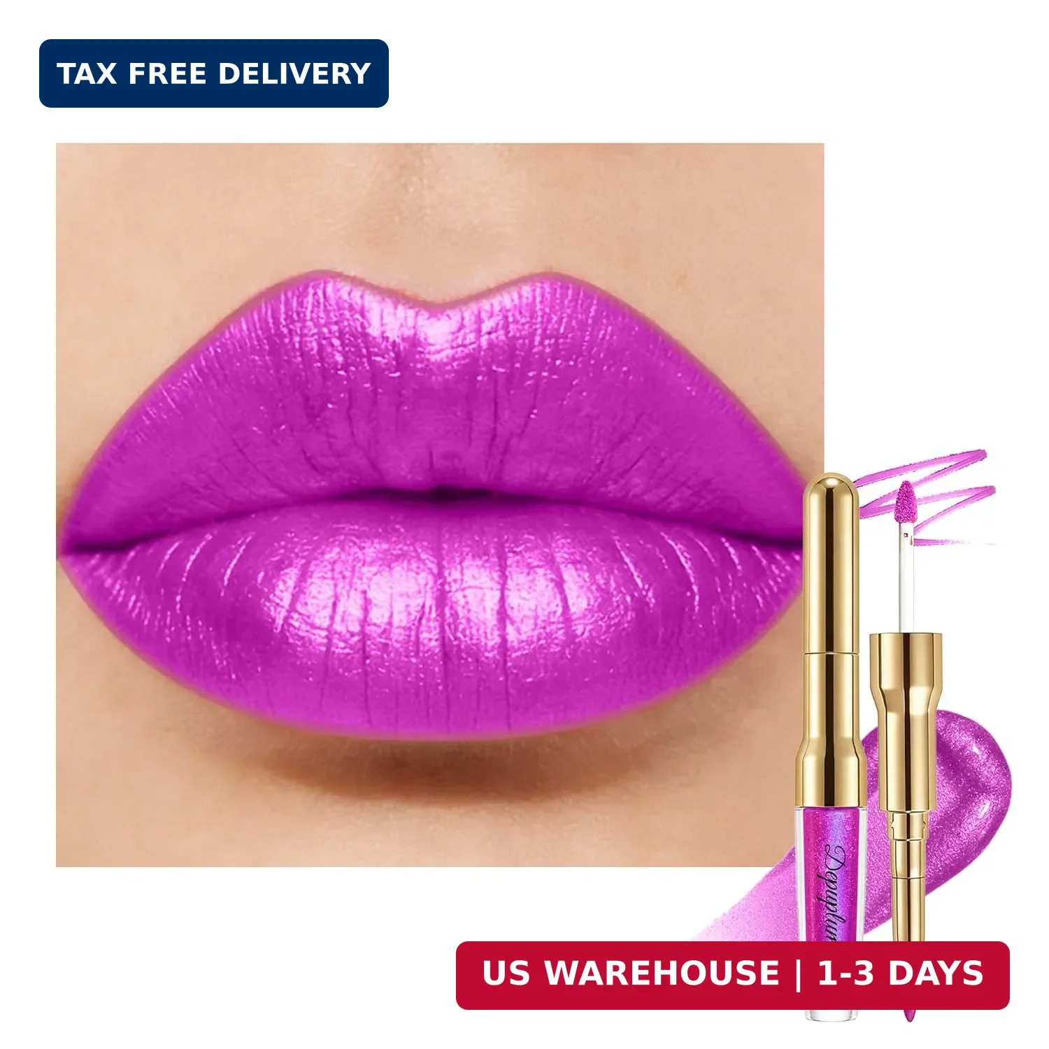 Depuplum Purple Metallic Lipstick and Lip Liner Combo Makeup 2-in-1 Shimmer Glit