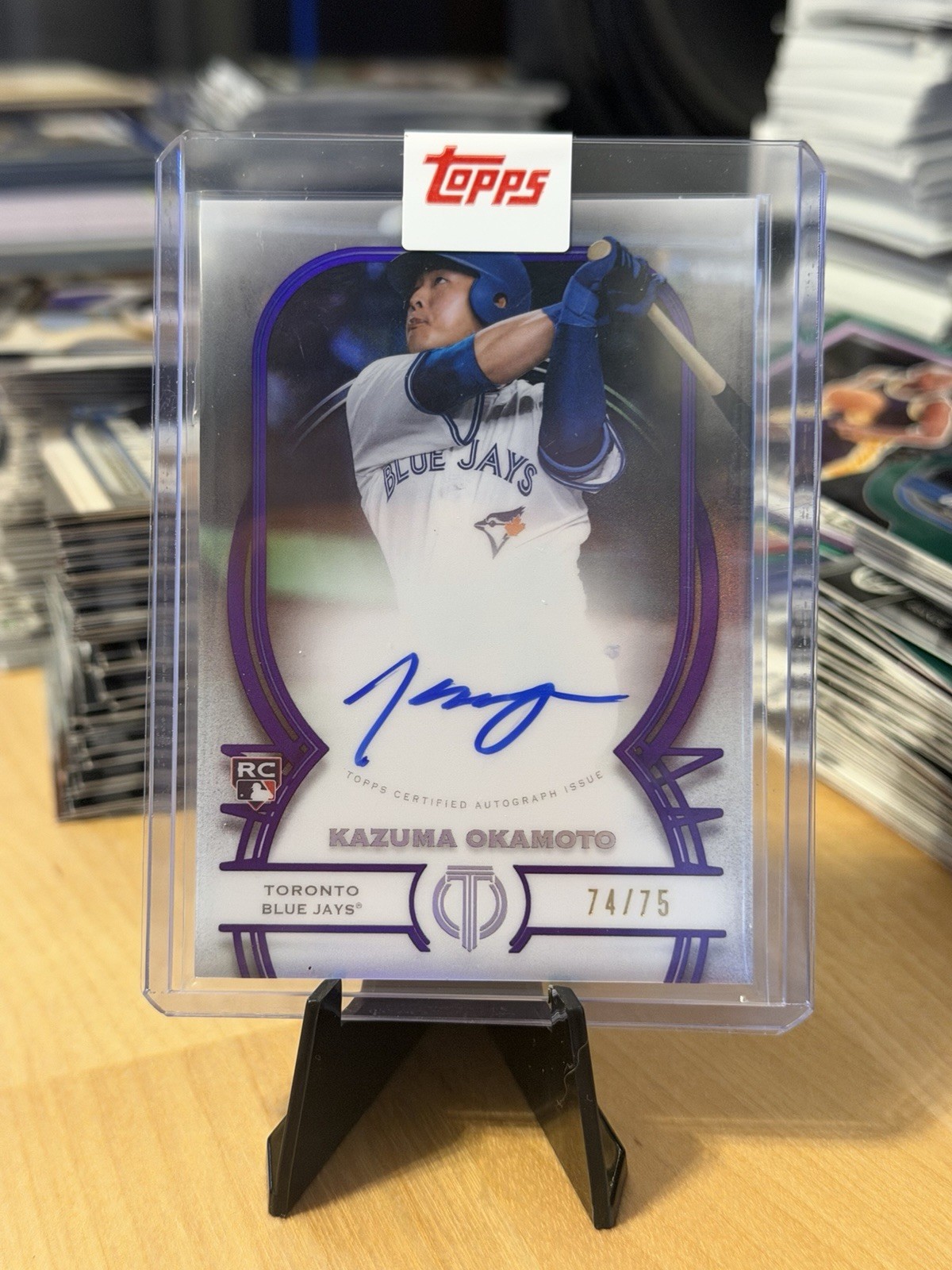 Topps 2026 Tribute Kazuma Okamoto RC Purple Tribute Autograph /75 Blue Jays Topps 2026 Tribute Kazuma Okamoto RC Purple Tribute Autograph /75 Blue Jays