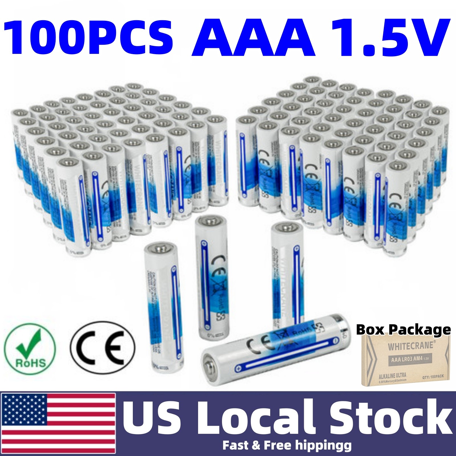 100PCS WHITECRANE AAA Batteries Heavy Duty 1.5V NEW Fresh Long Use Time for Home