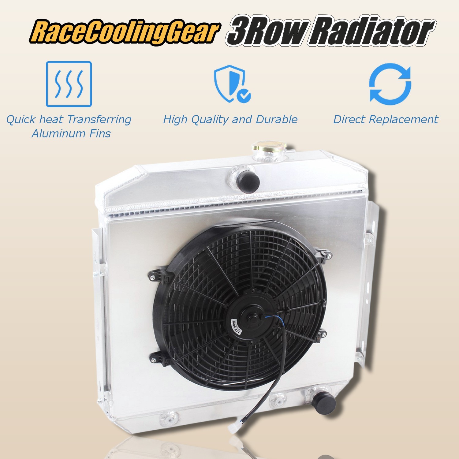 For 1955-1957 Chevy Bel Air Del Ray Nomad 3.8L L6 V8 3Row Radiator Shroud Fan