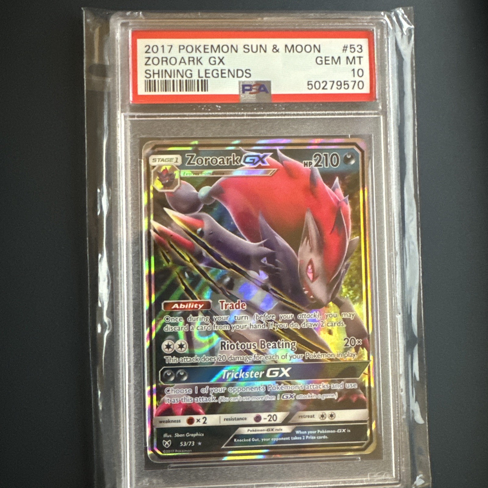 2017 Pokémon Shining Legends Zoroark-GX Card #53/73 PSA 10