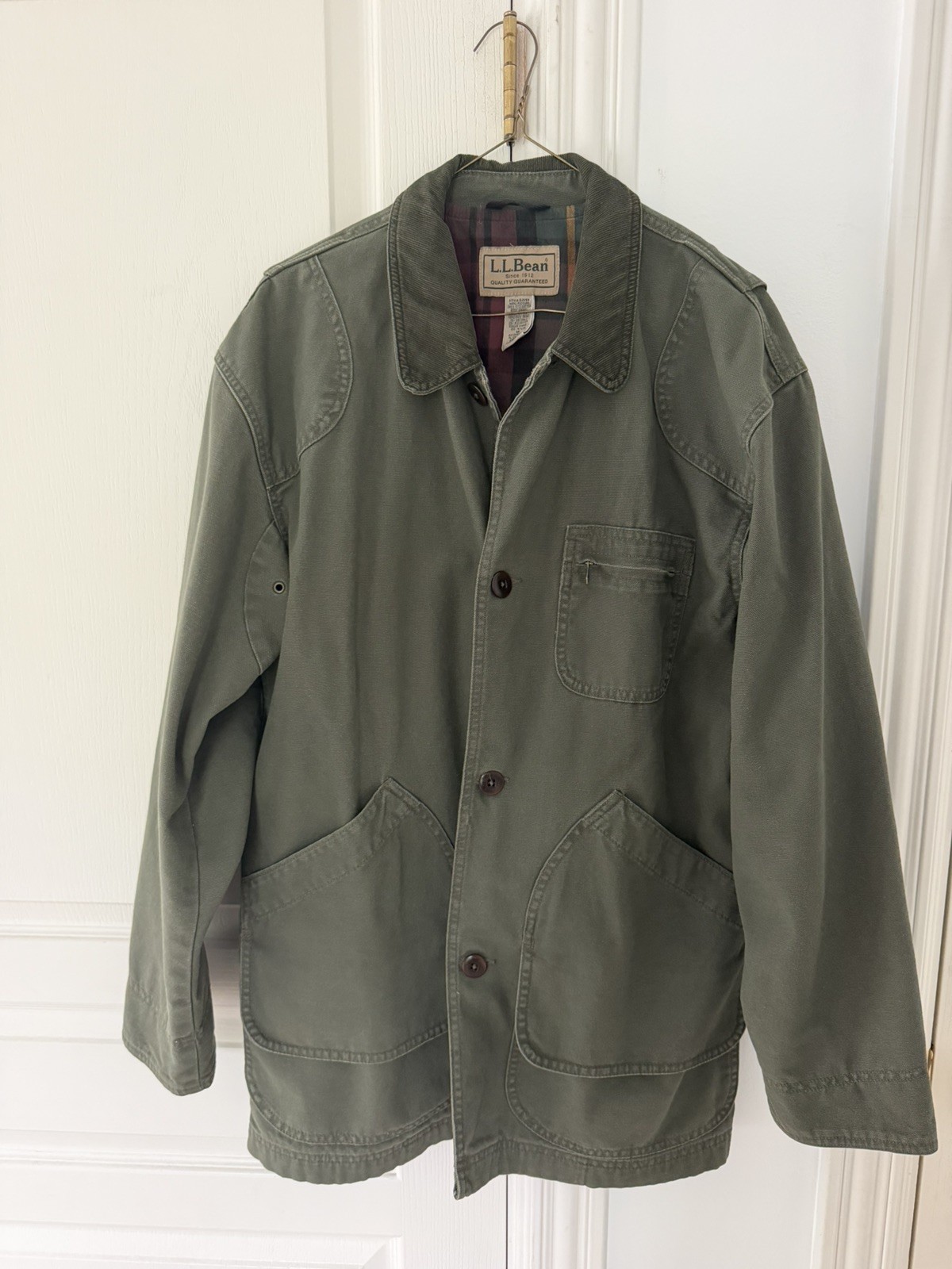 Vintage LL Bean Canvas Barn Coat Field Chore Jacket Mens M Plaid Lined 0JV69 Vintage LL Bean Canvas Barn Coat Field Chore Jacket Mens M Plaid Lined 0JV69