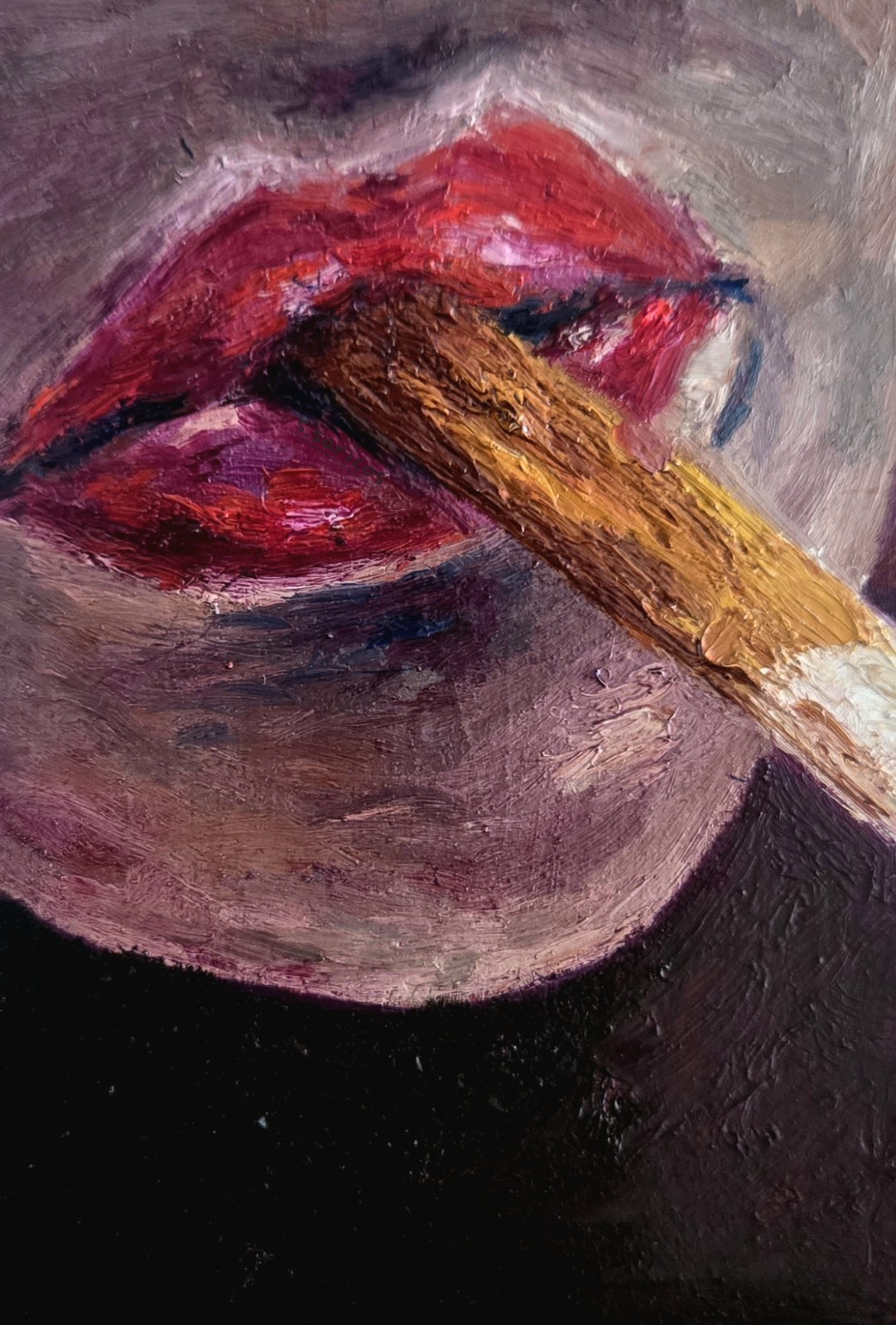 Aceo Original Smoking Lips Cigarette Print Expressive Tiny Miniature Art Retro