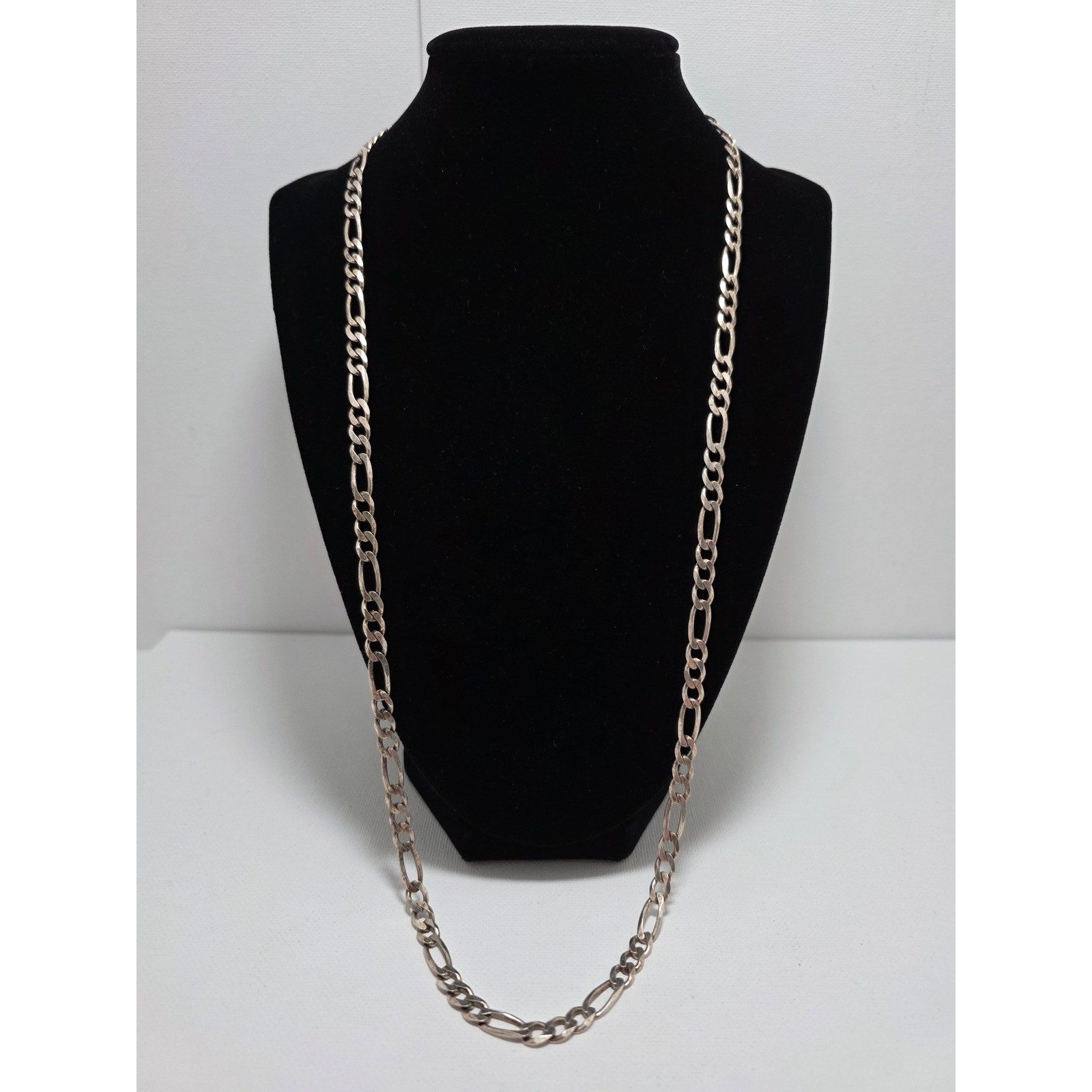 Vior Vintage Sterling Silver Figaro Chain Necklace 26 Inch Made in Italy 27g