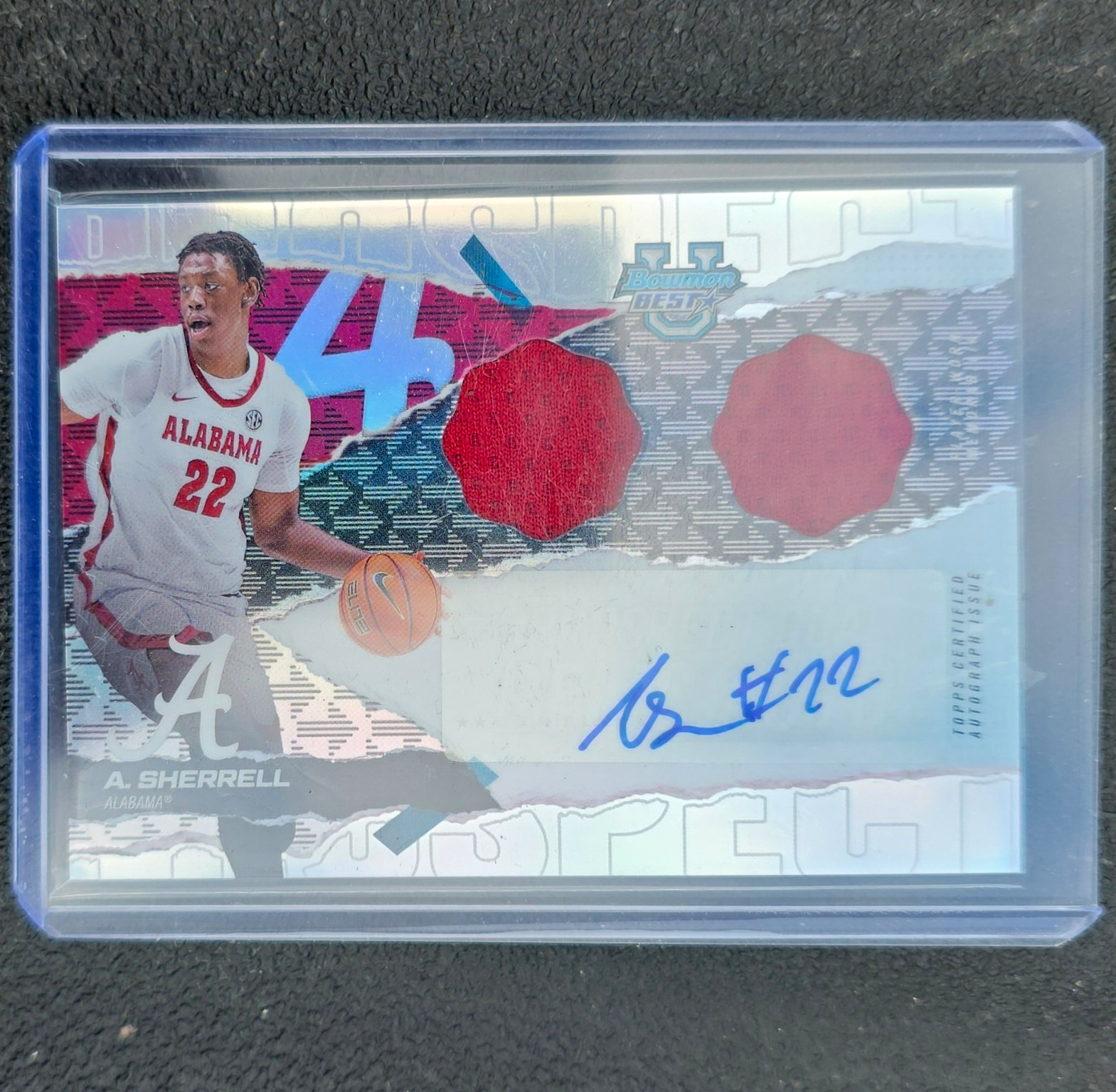 Topps 2024-25 Bowman University Best Aiden Sherrell Auto Dual Relic RC #PDRA-ASH Topps 2024-25 Bowman University Best Aiden Sherrell Auto Dual Relic RC #PDRA-ASH