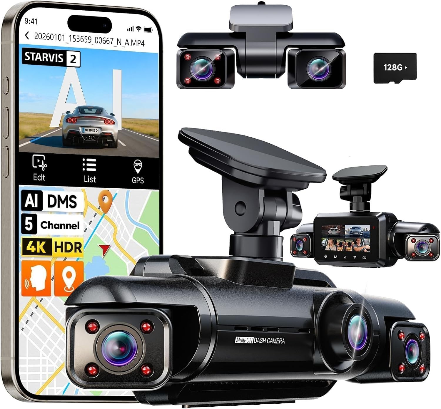 5 Channel 360° View Dash Cam Front and Rear, 4K + 3 * 1080P 5 Channel 360° View Dash Cam Front and Rear, 4K + 3 * 1080P