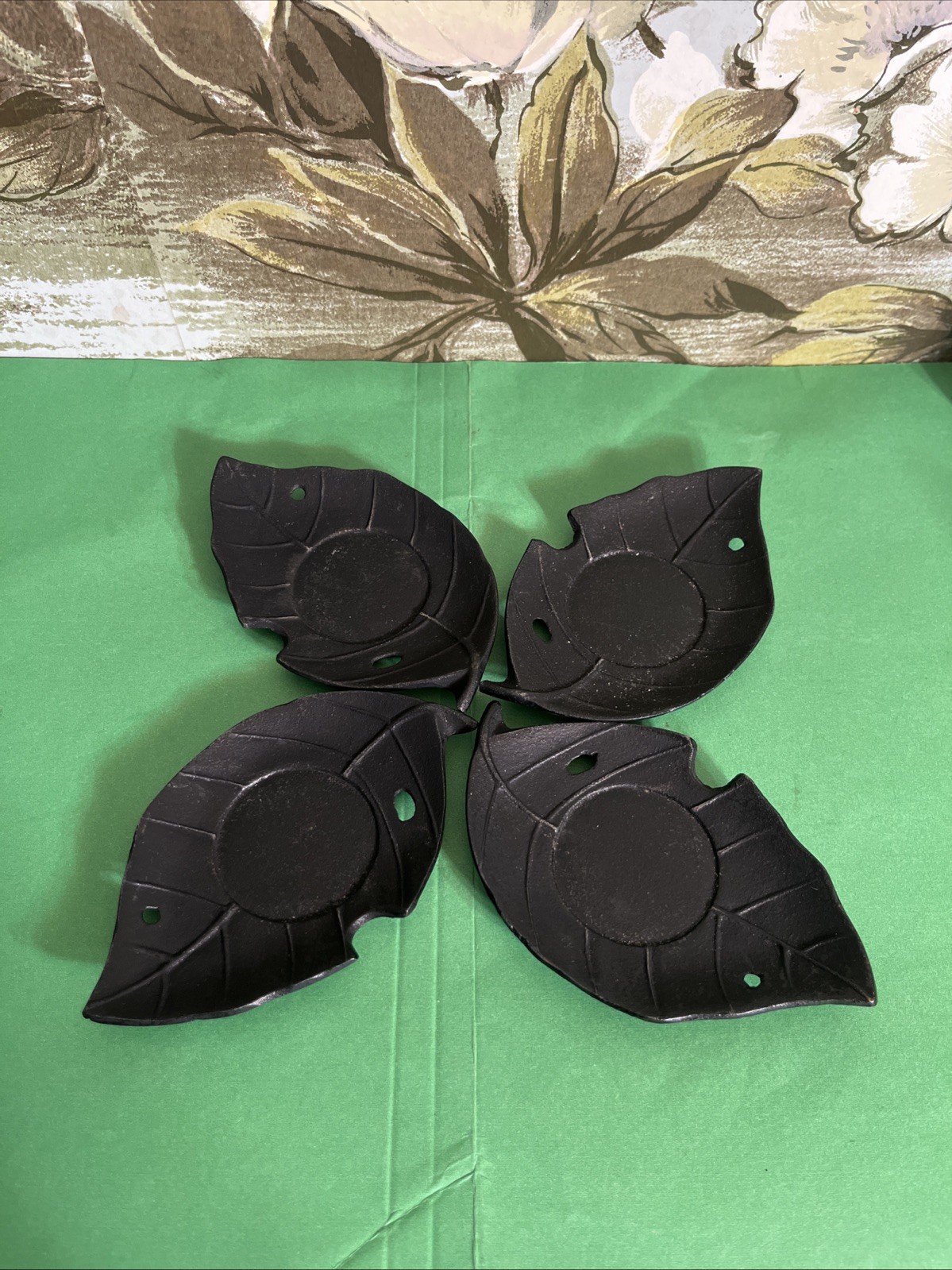 Vintage Iwachu Leaf Shaped Coaster Set Of 4, Cast Iron. 5” X 3” Vintage Iwachu Leaf Shaped Coaster Set Of 4, Cast Iron. 5” X 3”