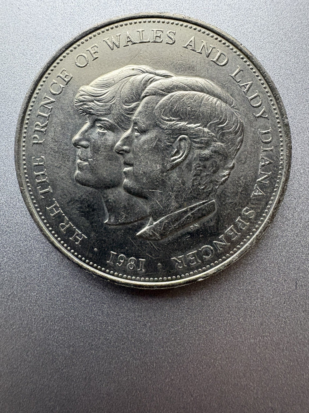 1981 Isle of Man 1 Crown Charles and Diana silver AU50 wear