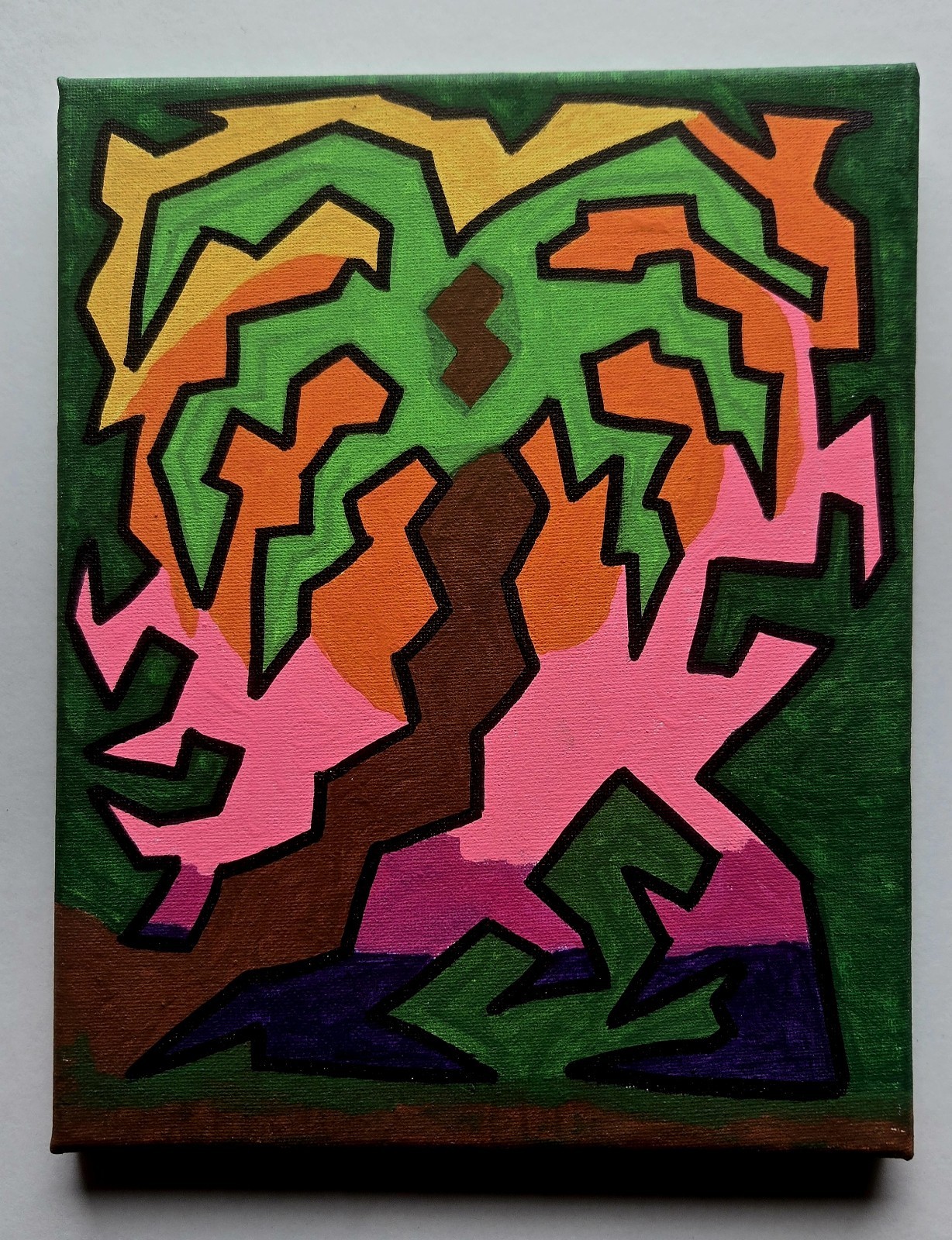 Original Shapizm Abstract Palm Tree 8x10 Stretched Canvas Acrylic Painting 