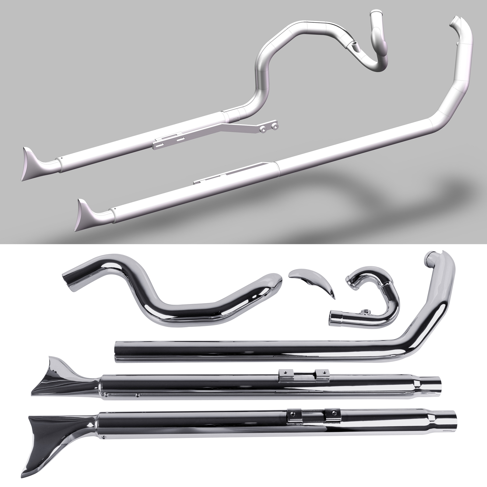 Fishtail Exhaust for Harley Softail 2000-2017 Model，W/ 36\