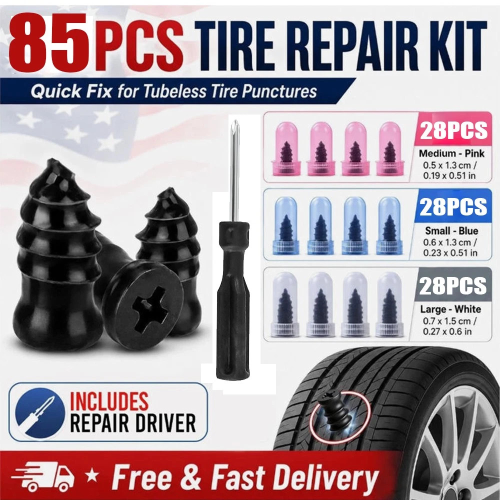 85 Pcs Rubber Tire Nail Repair Kit Screw In Tire Plugs for Car Truck SUV Van US