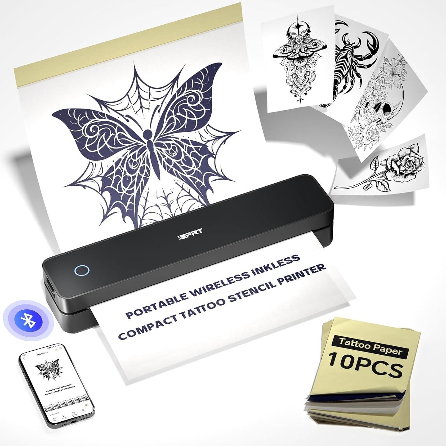Tattoo Stencil Printer with 10pcs Tattoo Transfer Paper Wireless Bluetooth Tattoo Stencil Printer with 10pcs Tattoo Transfer Paper Wireless Bluetooth
