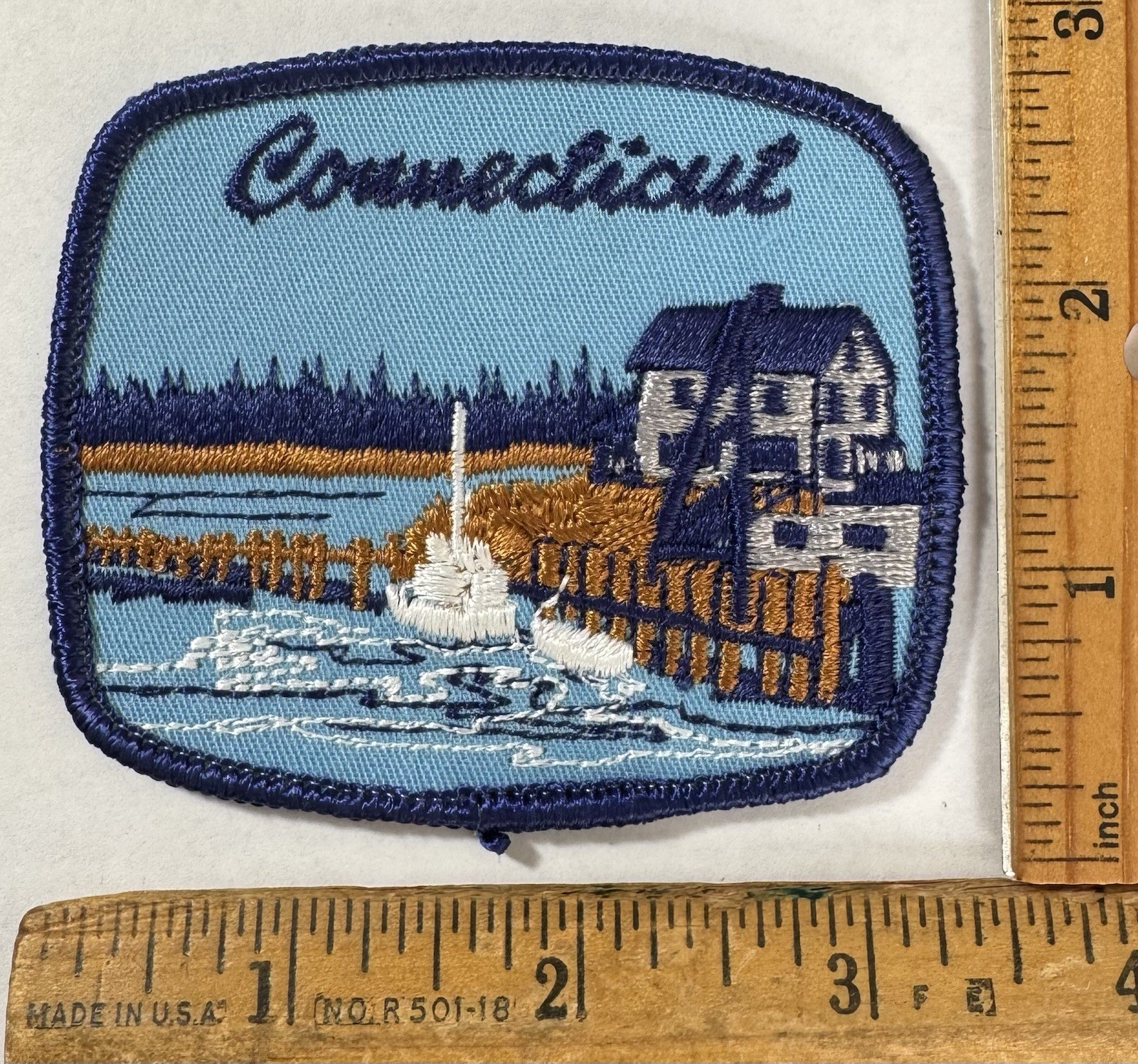 Vintage Connecticut Waterfront Scene Iron On Patch State Travel Souvenir Vintage Connecticut Waterfront Scene Iron On Patch State Travel Souvenir