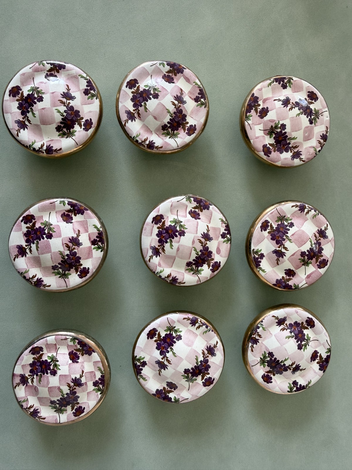 MaCkenzie Childs vintage, hand painted, door knobs/pulls (set of 9)