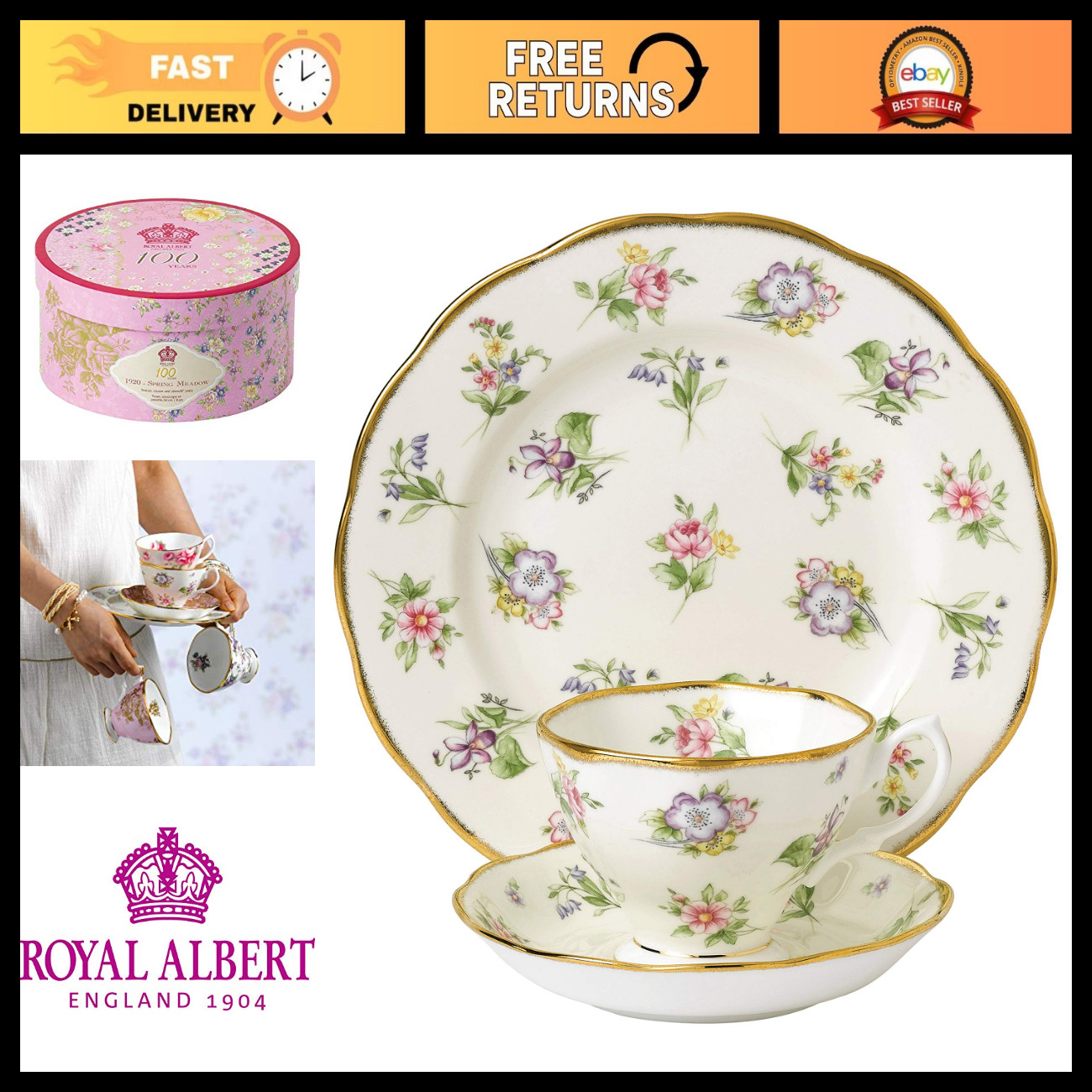 Vintage 1920s 3-Piece Tea Set - Teacup, Saucer & 8\ Vintage 1920s 3-Piece Tea Set - Teacup, Saucer & 8\