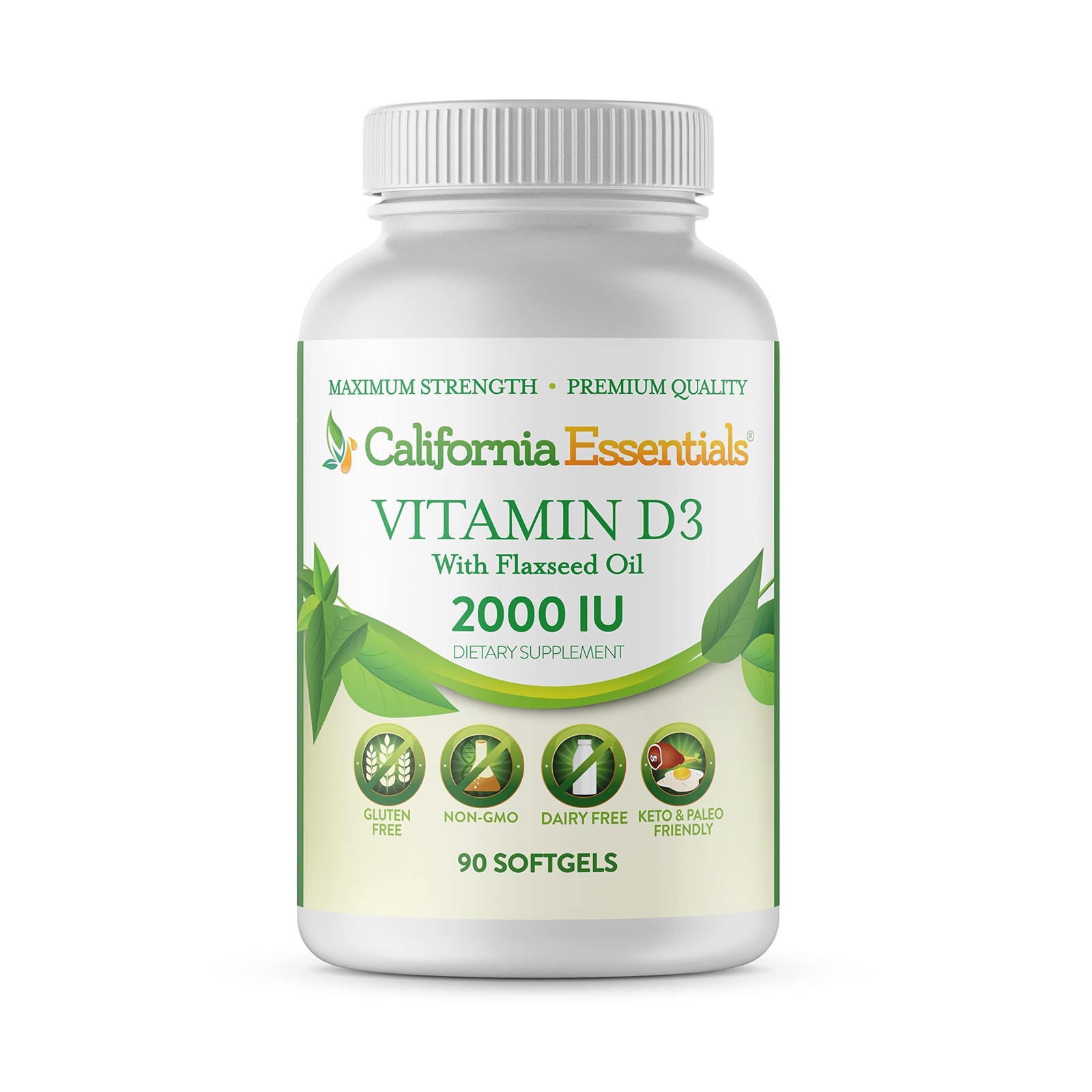California Essentials Vitamin D3 2000 IU Softgels with Flaxseed Oil Supplement